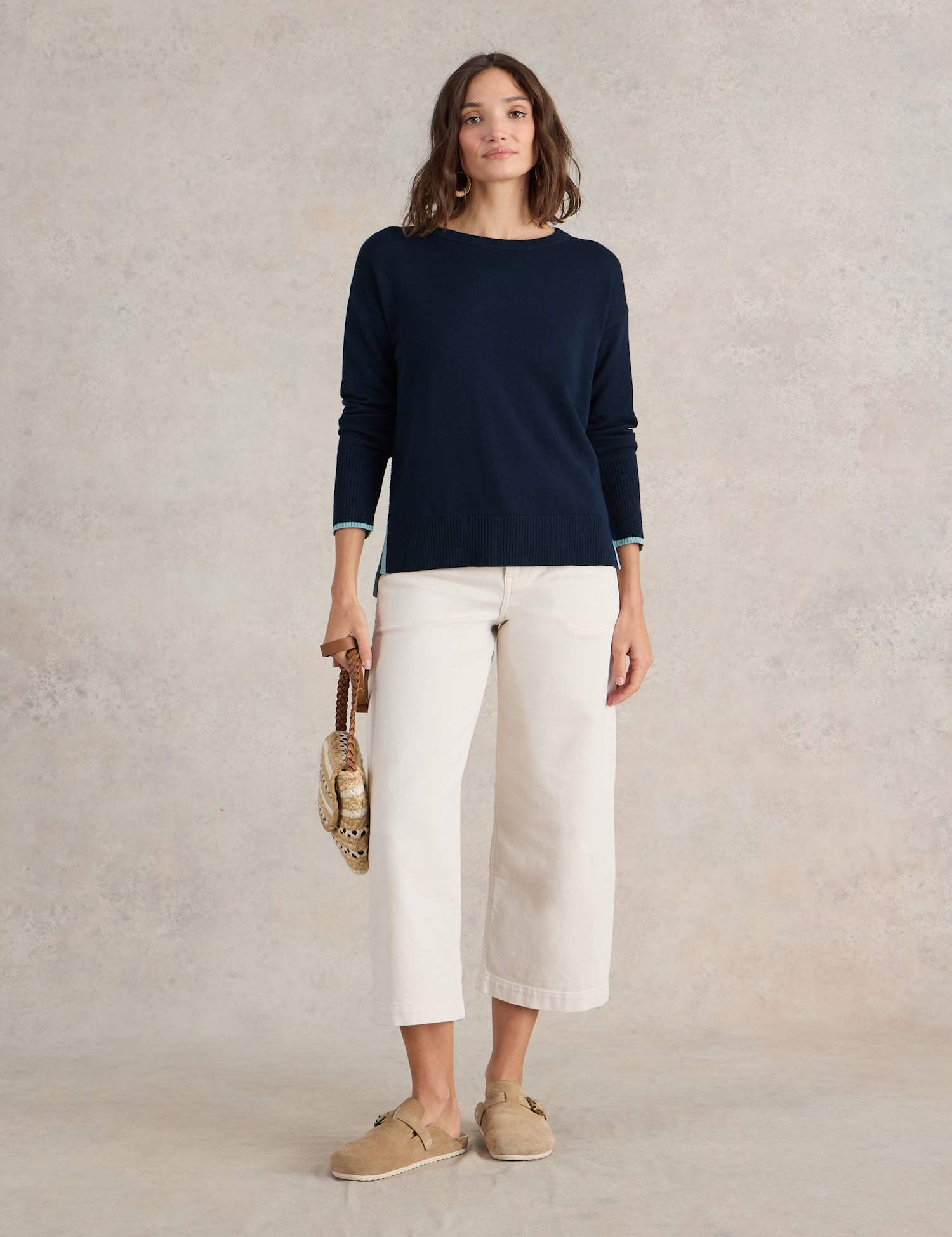 White Stuff Cotton Rich Crew Neck Jumper Navy