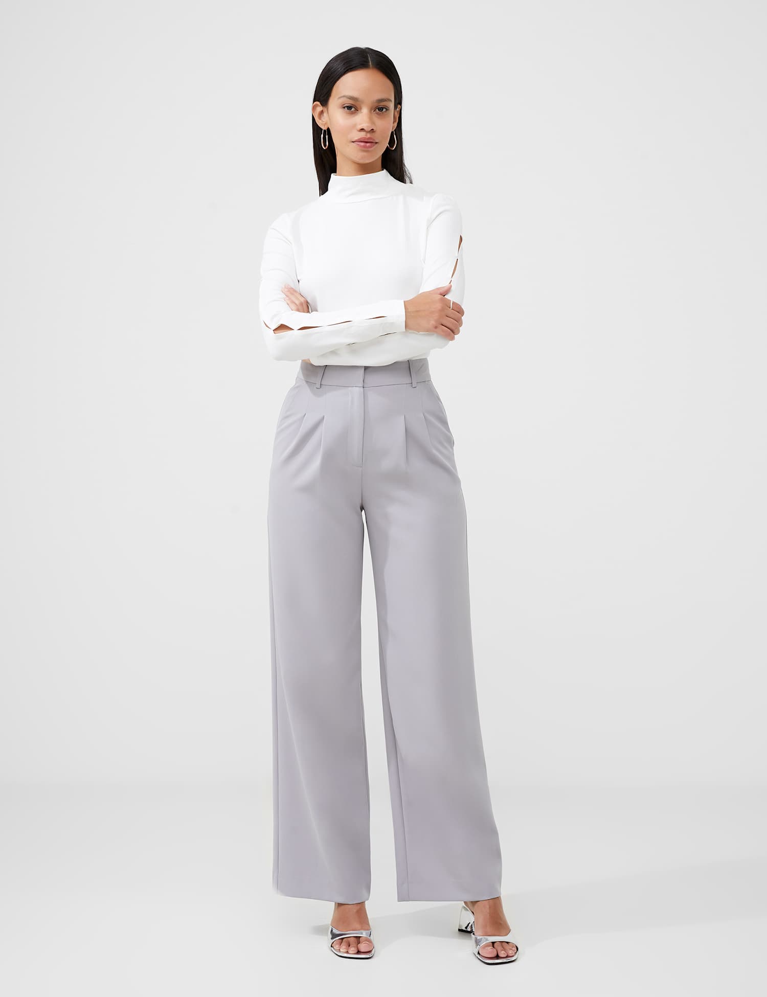 French Connection Pleat Front Straight Leg Trousers Grey