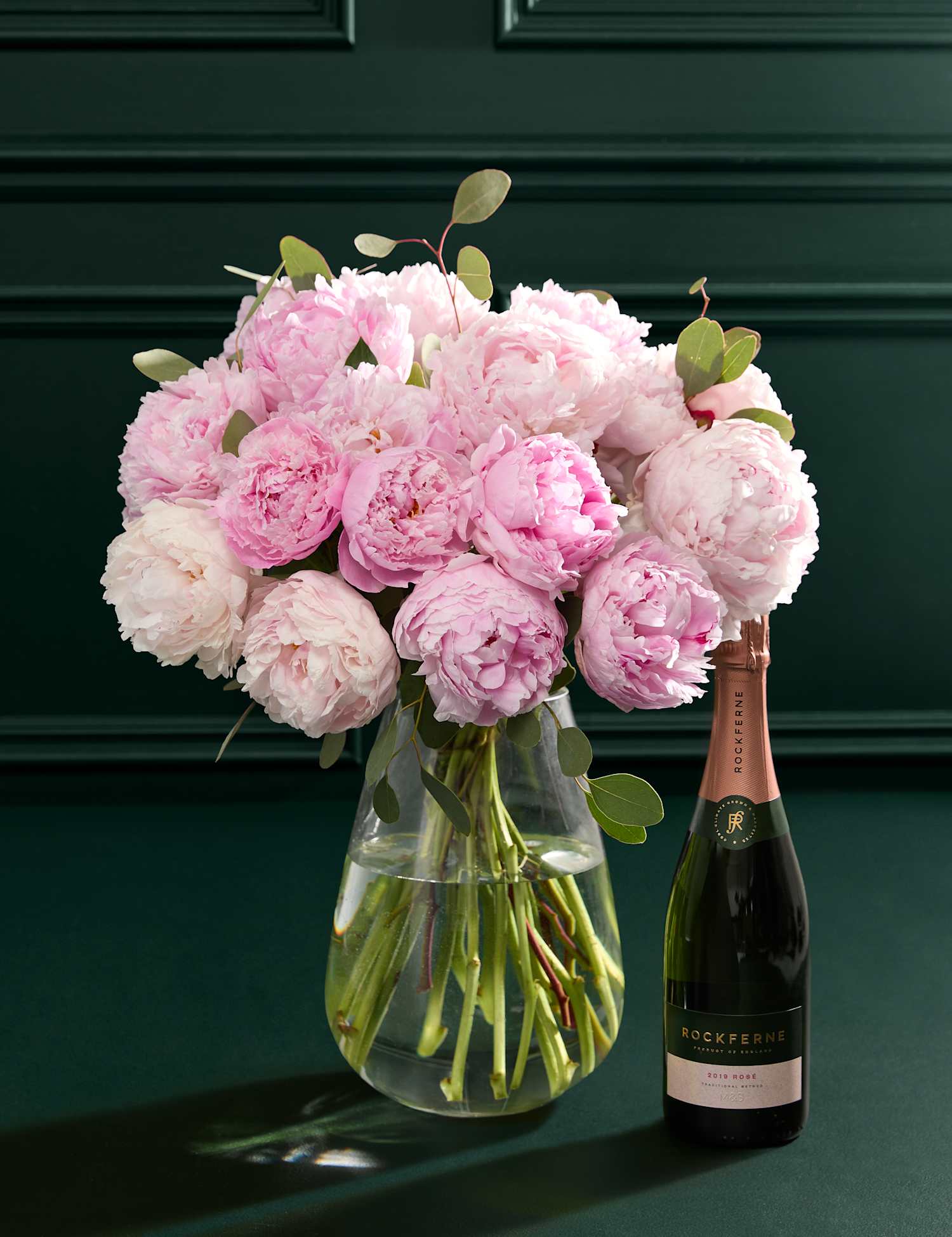 M&S Flower Market British Pink Peony Bouquet with Sparkling Ros� Wine