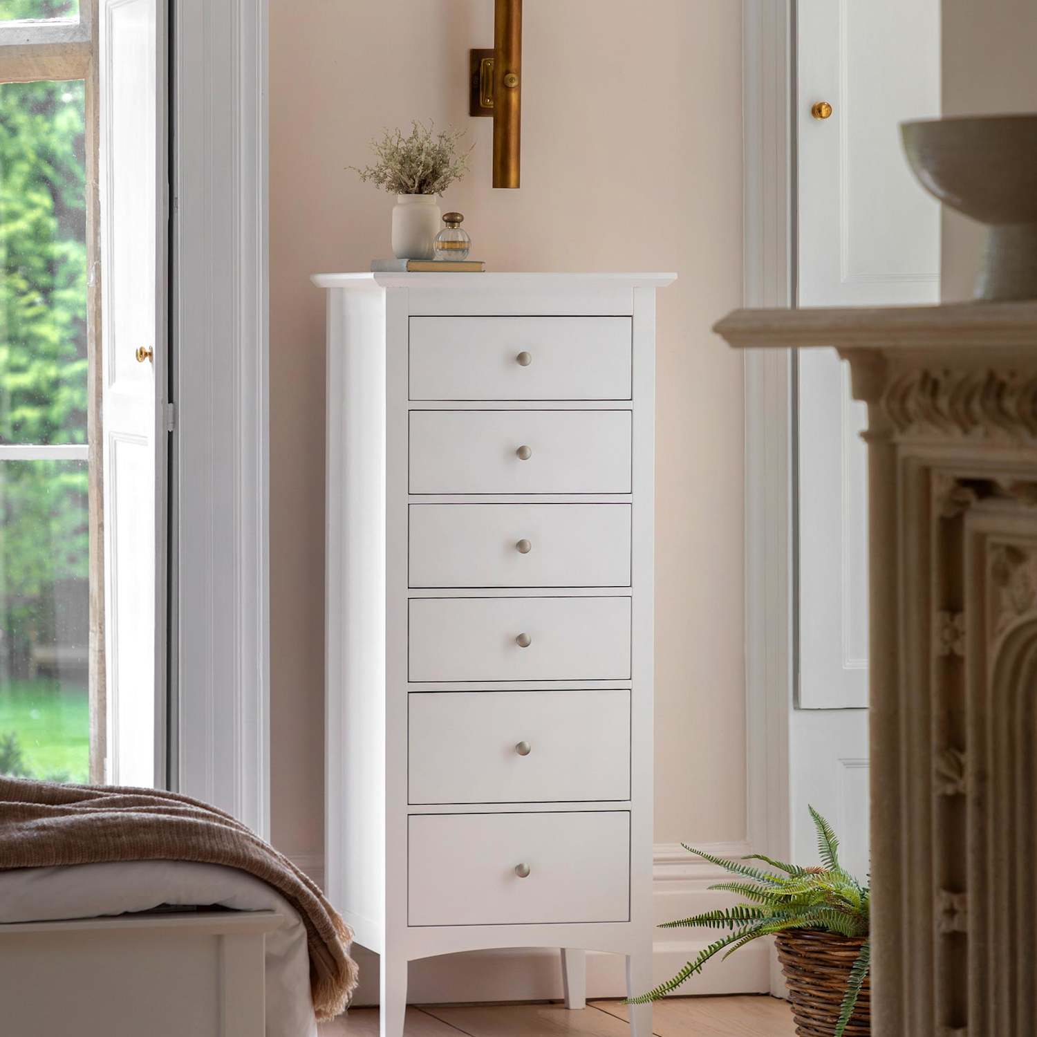 Gallery Direct Hastings White Tall 6 Drawer Chest - Soft White - Available at M&S