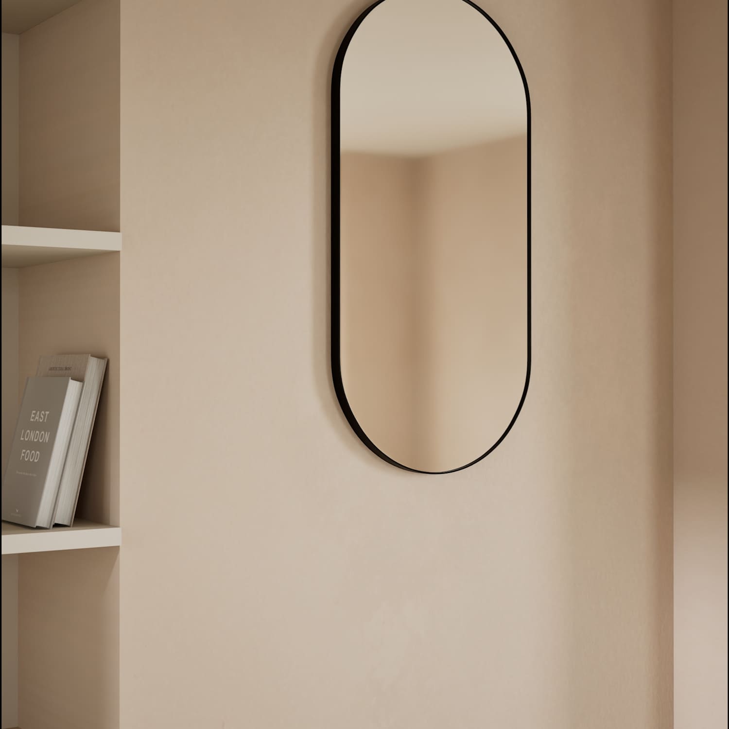 M&S Milan Pill Shape Short Hanging Mirror 80 x 40 - Black