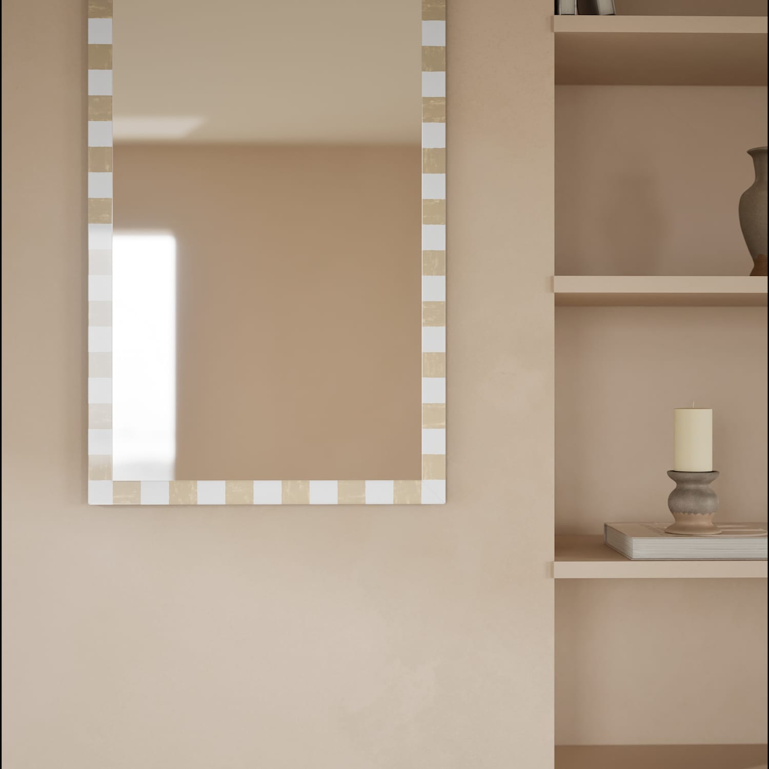 M&S Checkerboard Rectangular Mirror - Biscuit