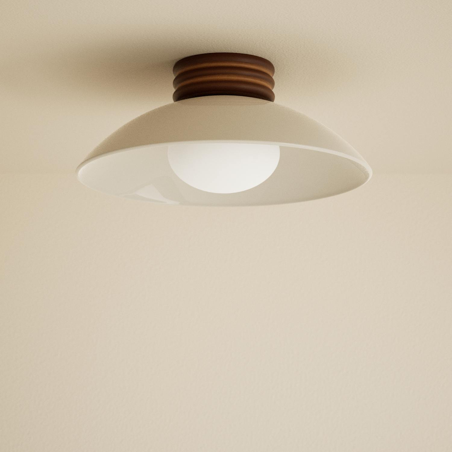 M&S Retro Wooden Ribbed Flush Ceiling Light - Brown