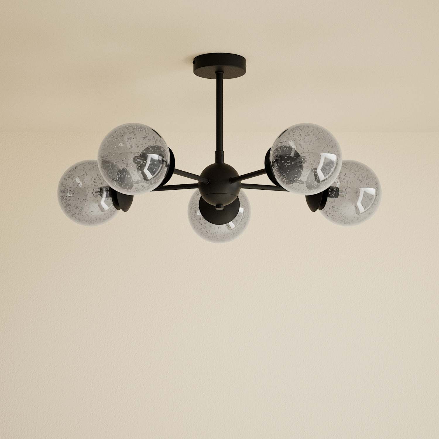 M&S Sputnik Bubble Glass 5 Arm Flush Ceiling Light - Black