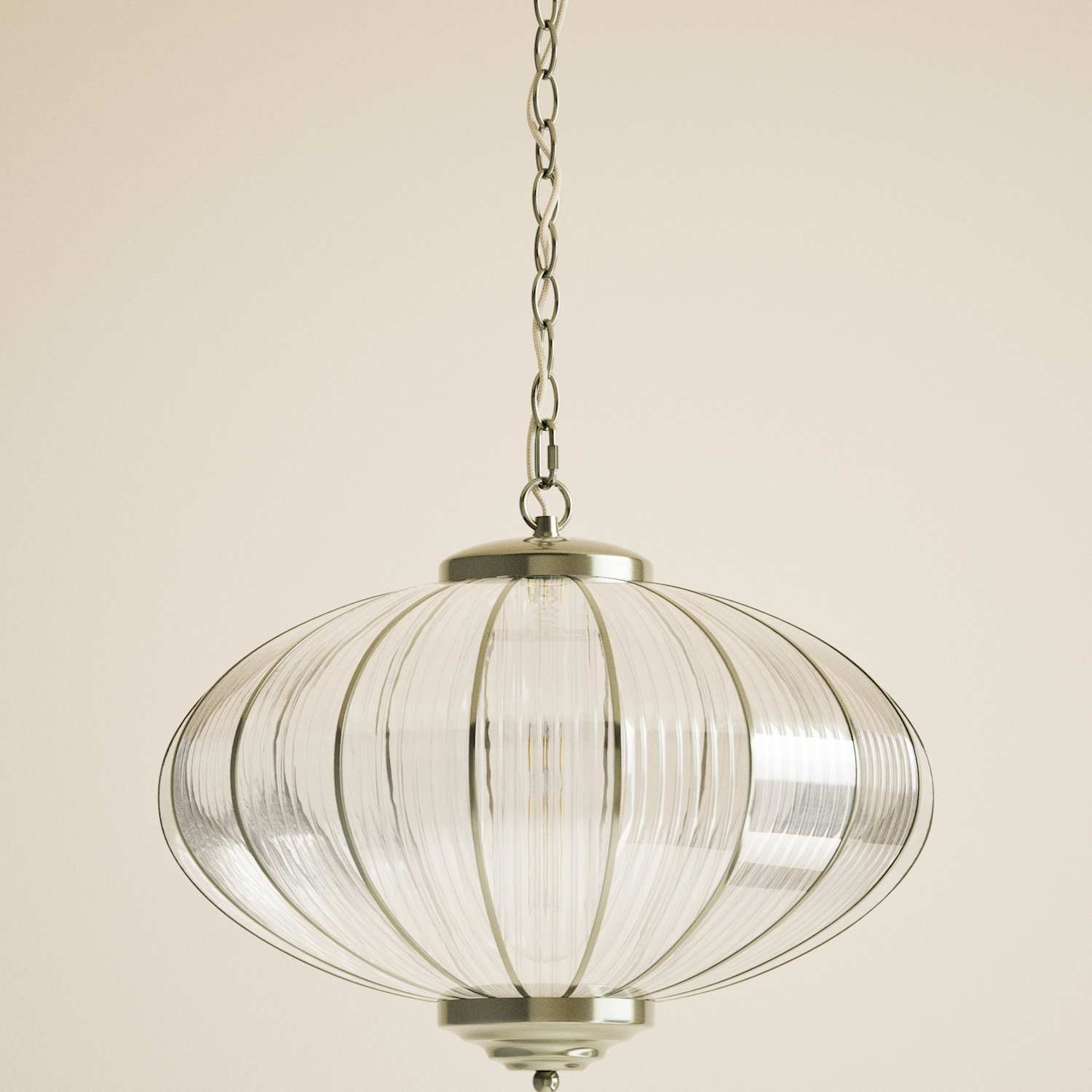 M&S Gemball Glass Ribbed Pendant Light - Antique Brass