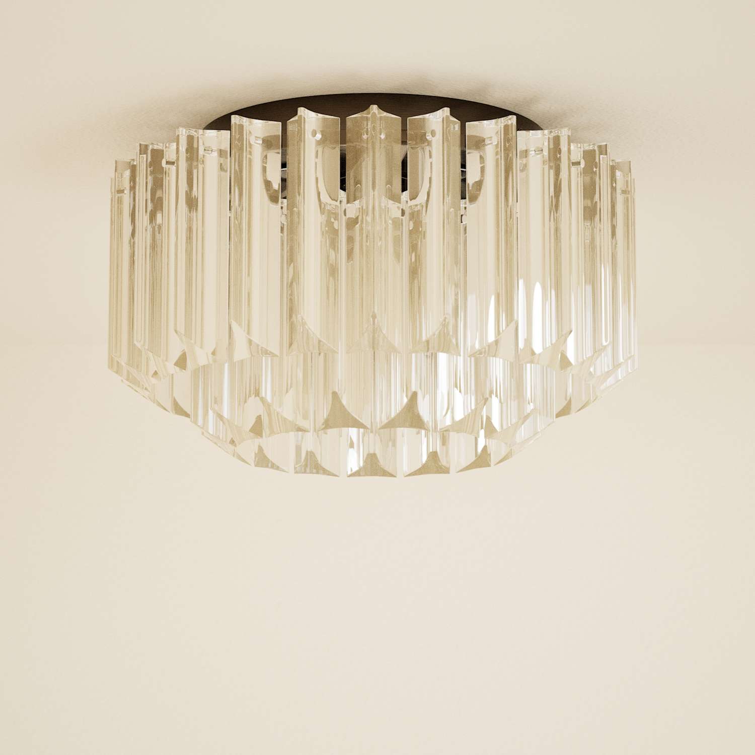 M&S Faceted Glass 2 Ring Flush Ceiling Light - Champagne