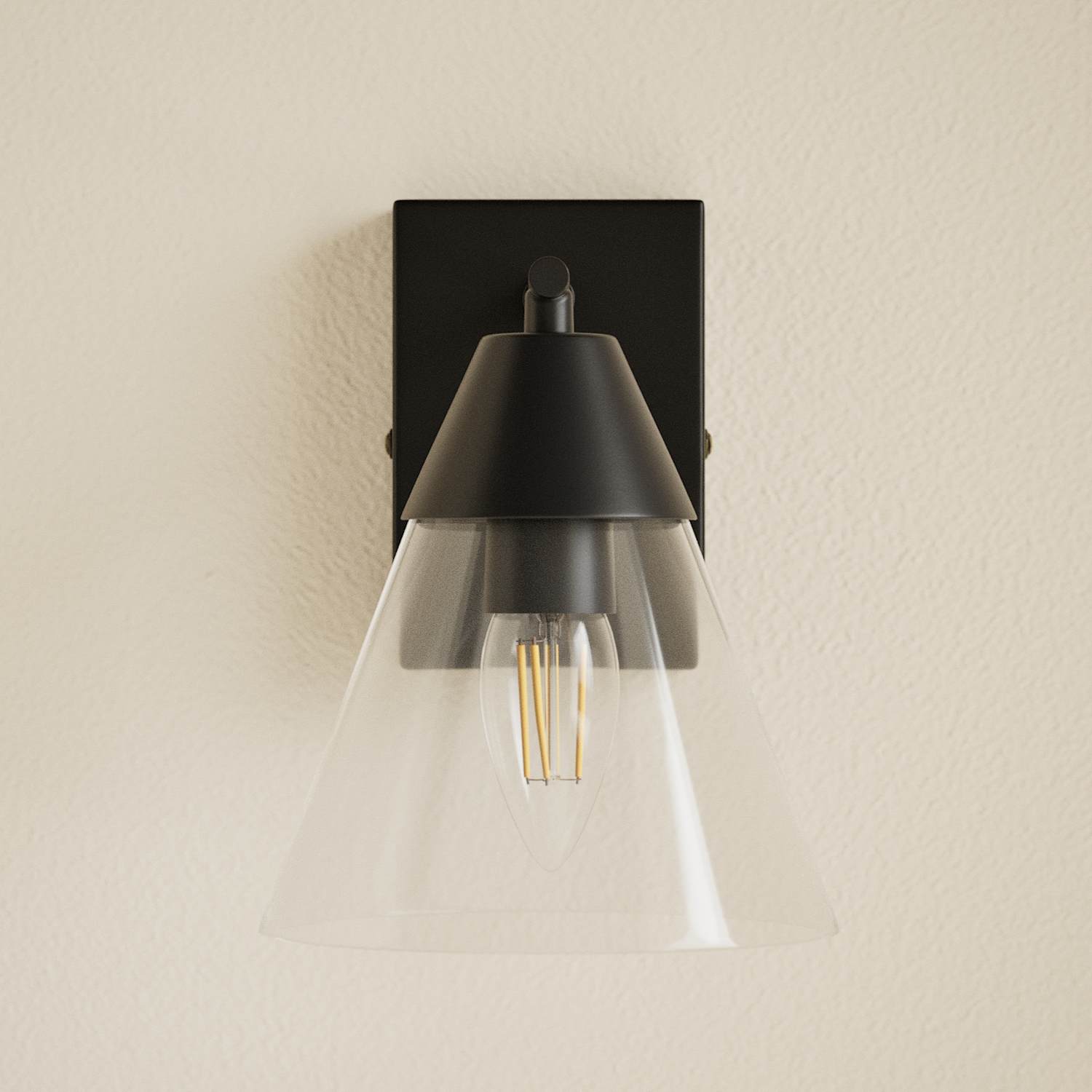 M&S Square Base Cone Hinged Wall Light - Black