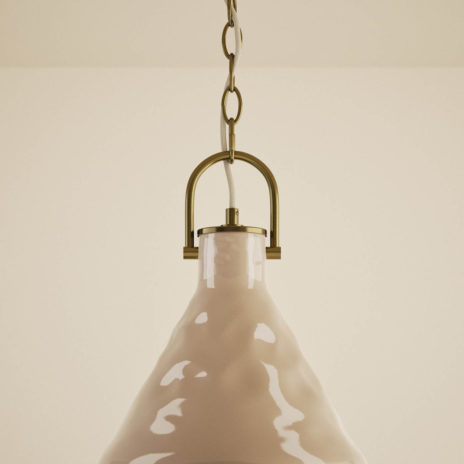 M&S Ceramic Mottled Cone Pendant Light - Biscuit