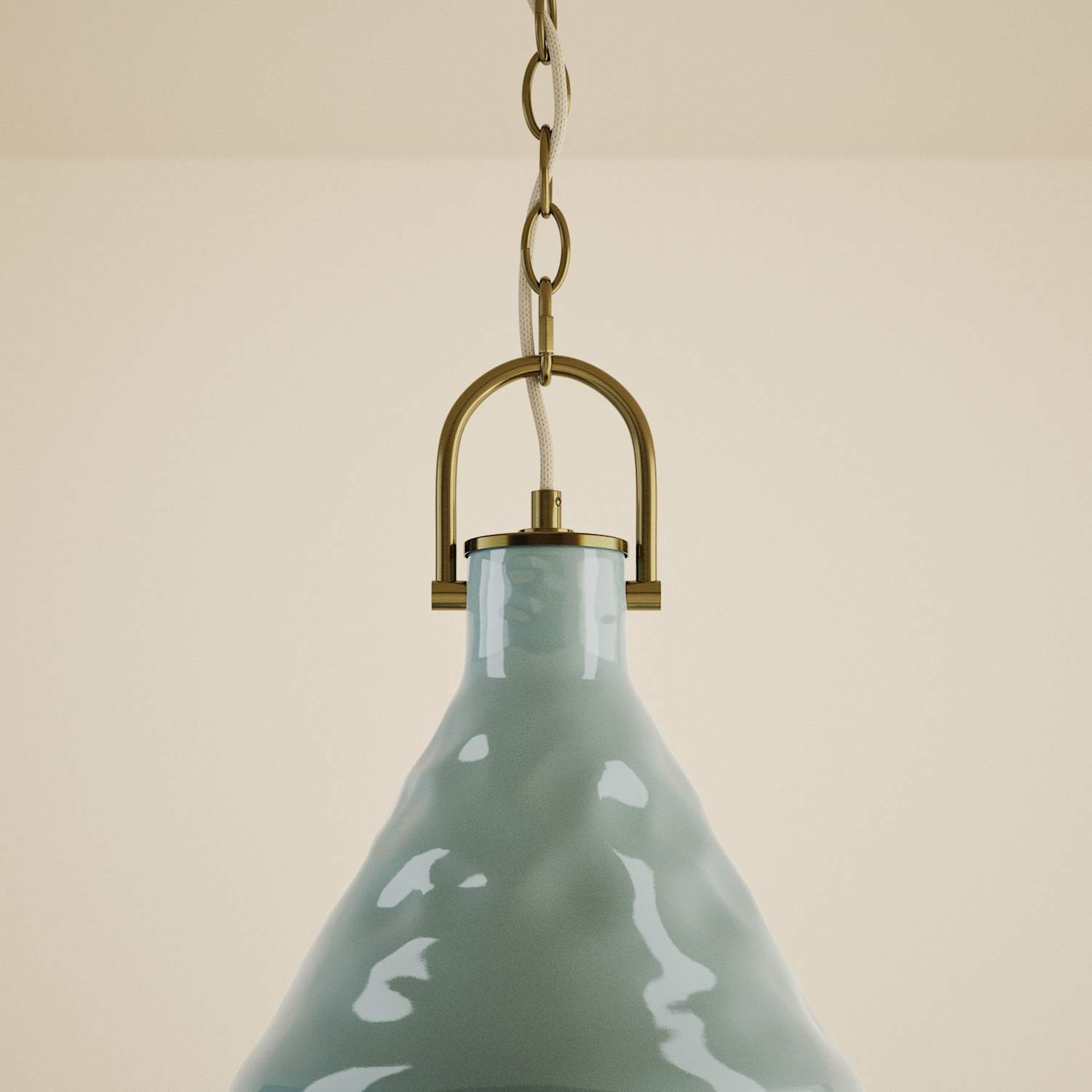 M&S Ceramic Mottled Cone Pendant Light - Verdigris