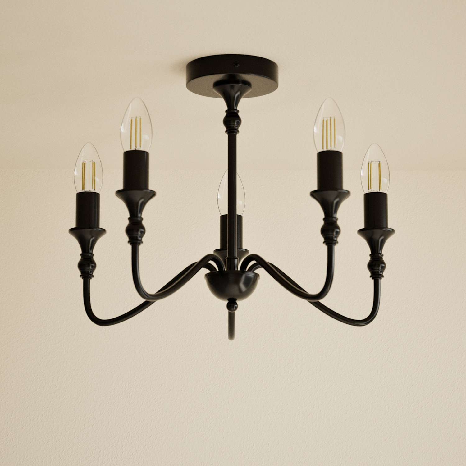 M&S Metal 5 Light Flush Chandelier - Black