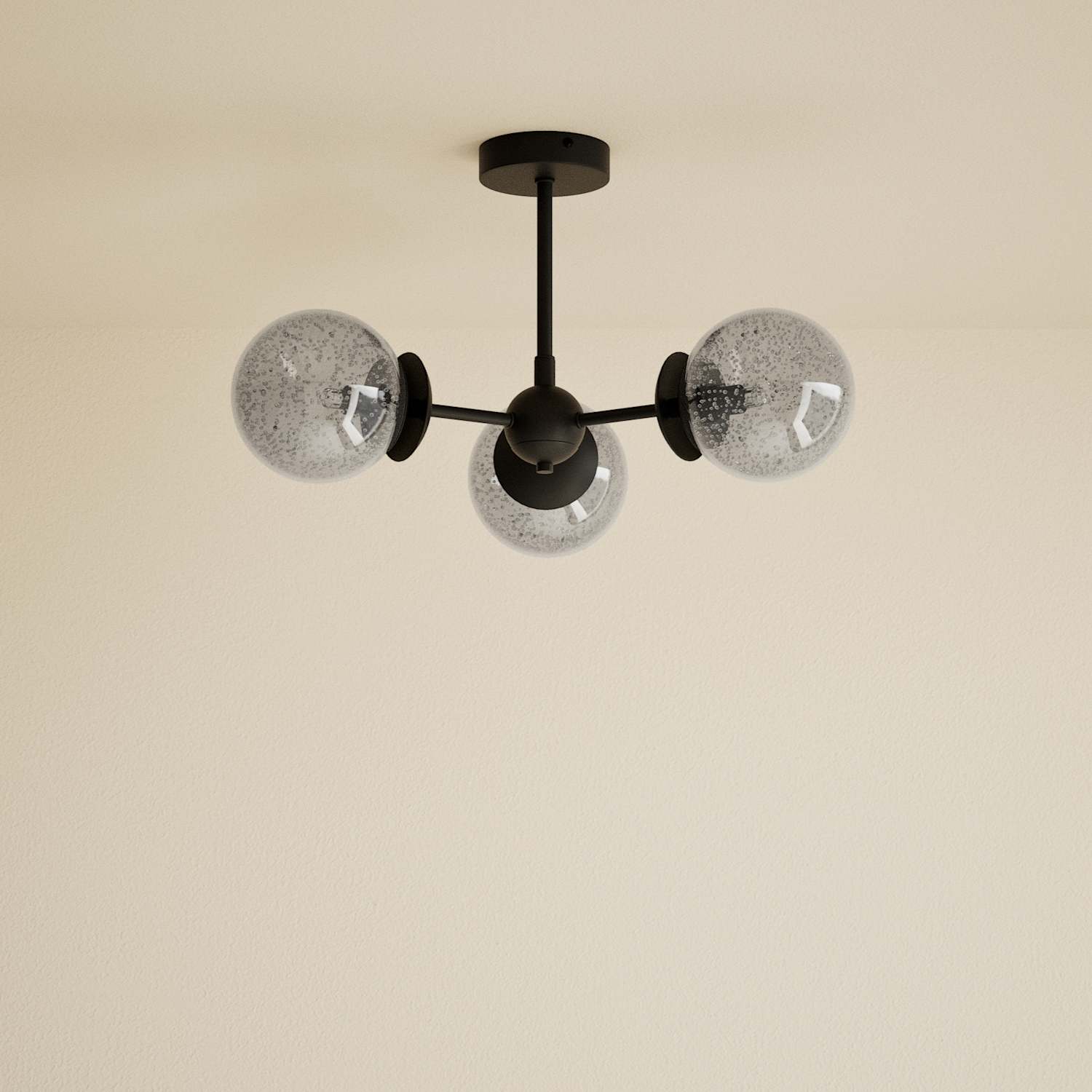 M&S Sputnik Bubble Glass 3 Arm Flush Ceiling Light - Black