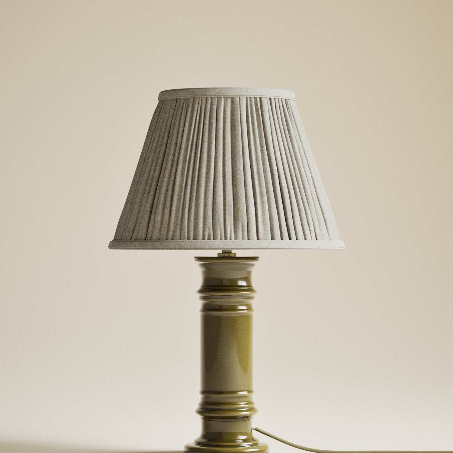 M&S Ceramic Column Frill Shade Table Lamp - Green