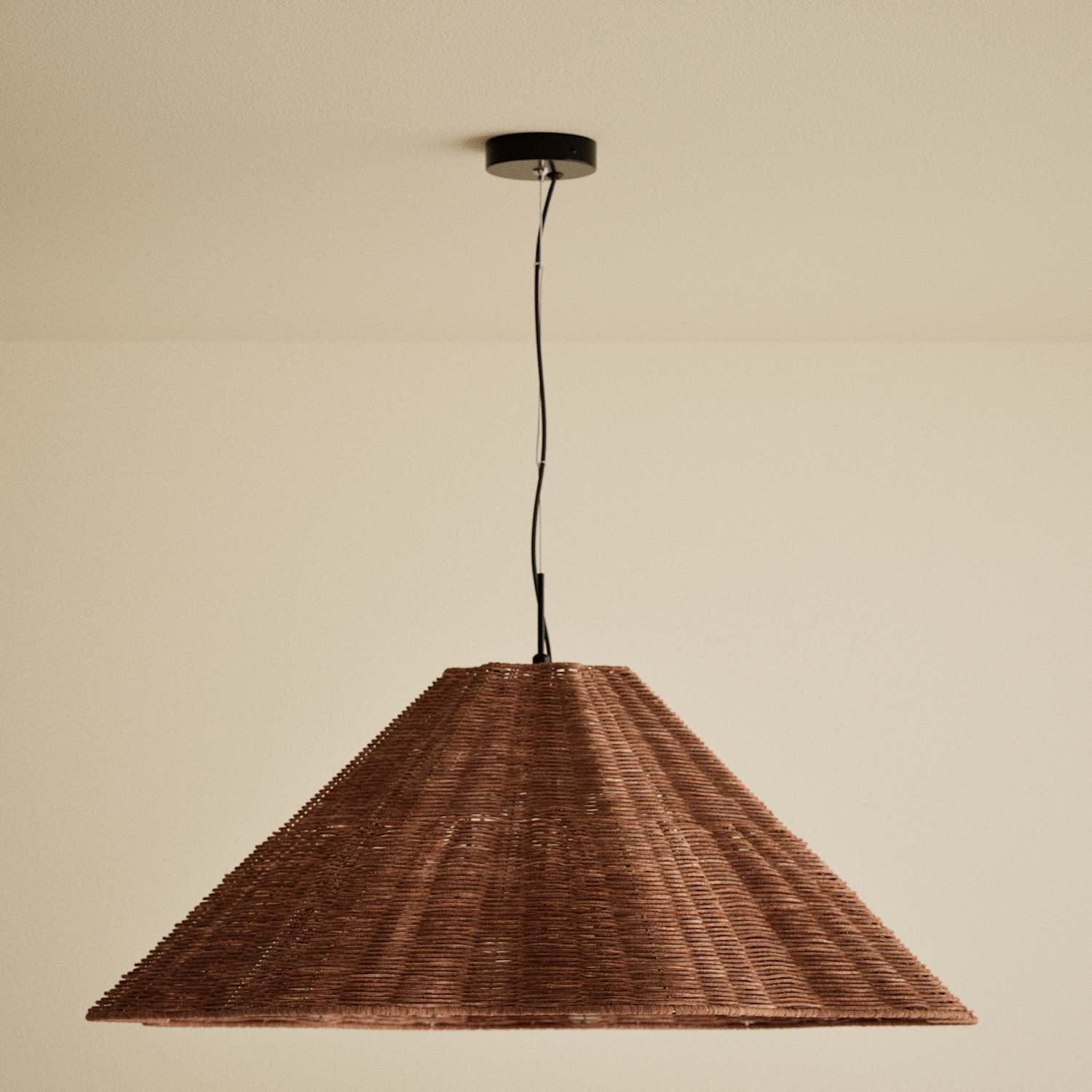 M&S Scalloped Rattan Extra Large Pendant Light - Brown