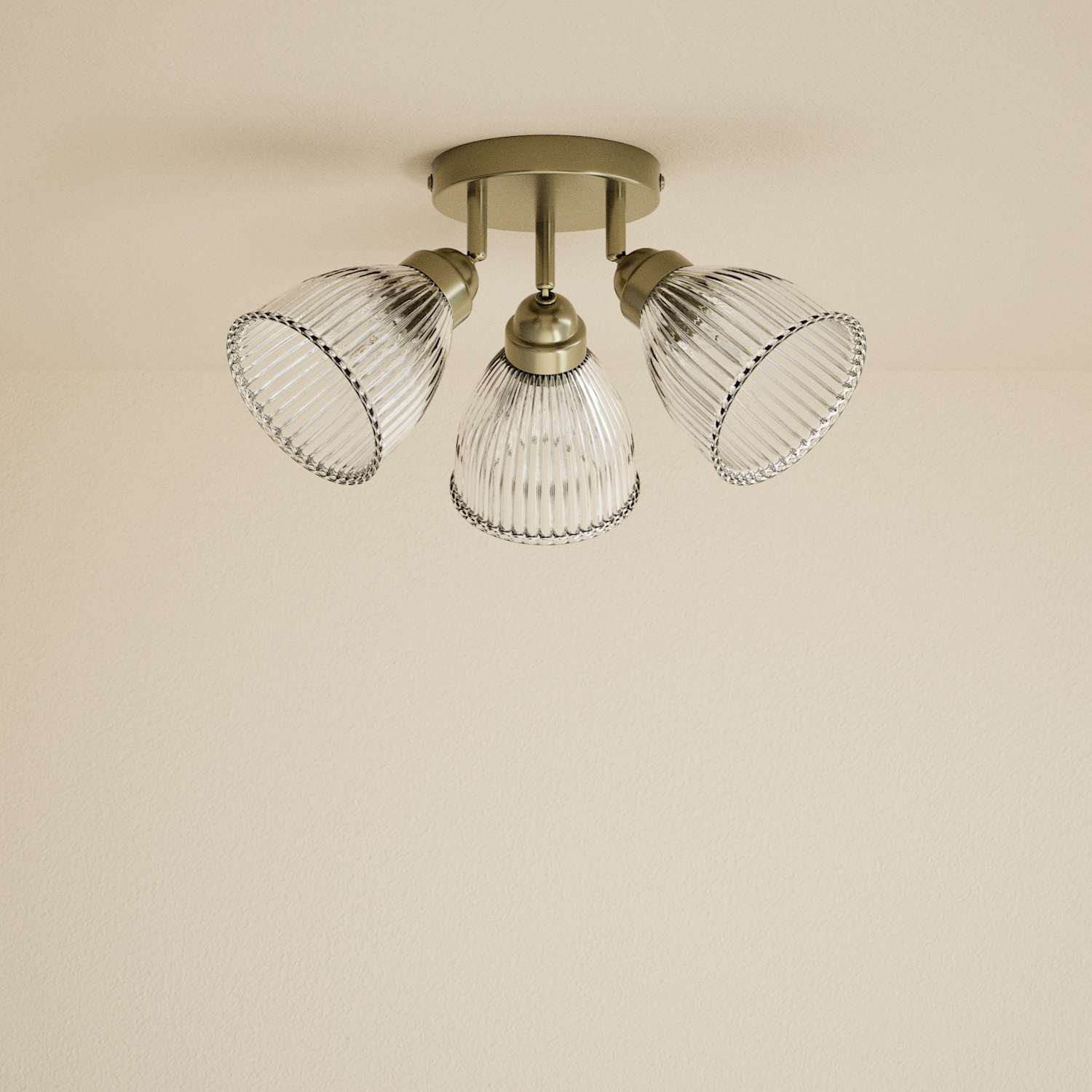 M&S Florence 3 Light Ribbed Flush Ceiling Light - Antique Brass