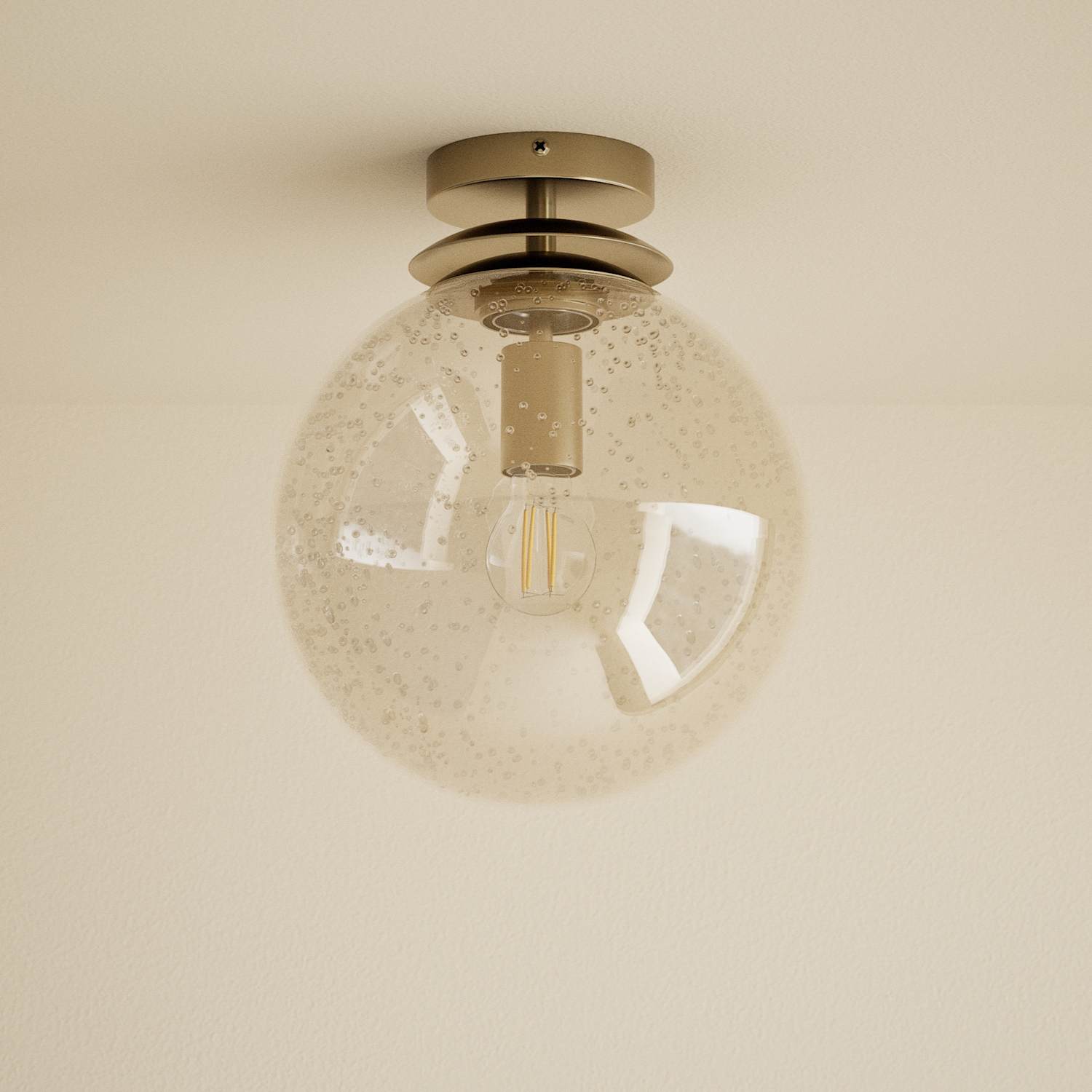 M&S Bubble Glass Globe Flush Ceiling Light - Champagne