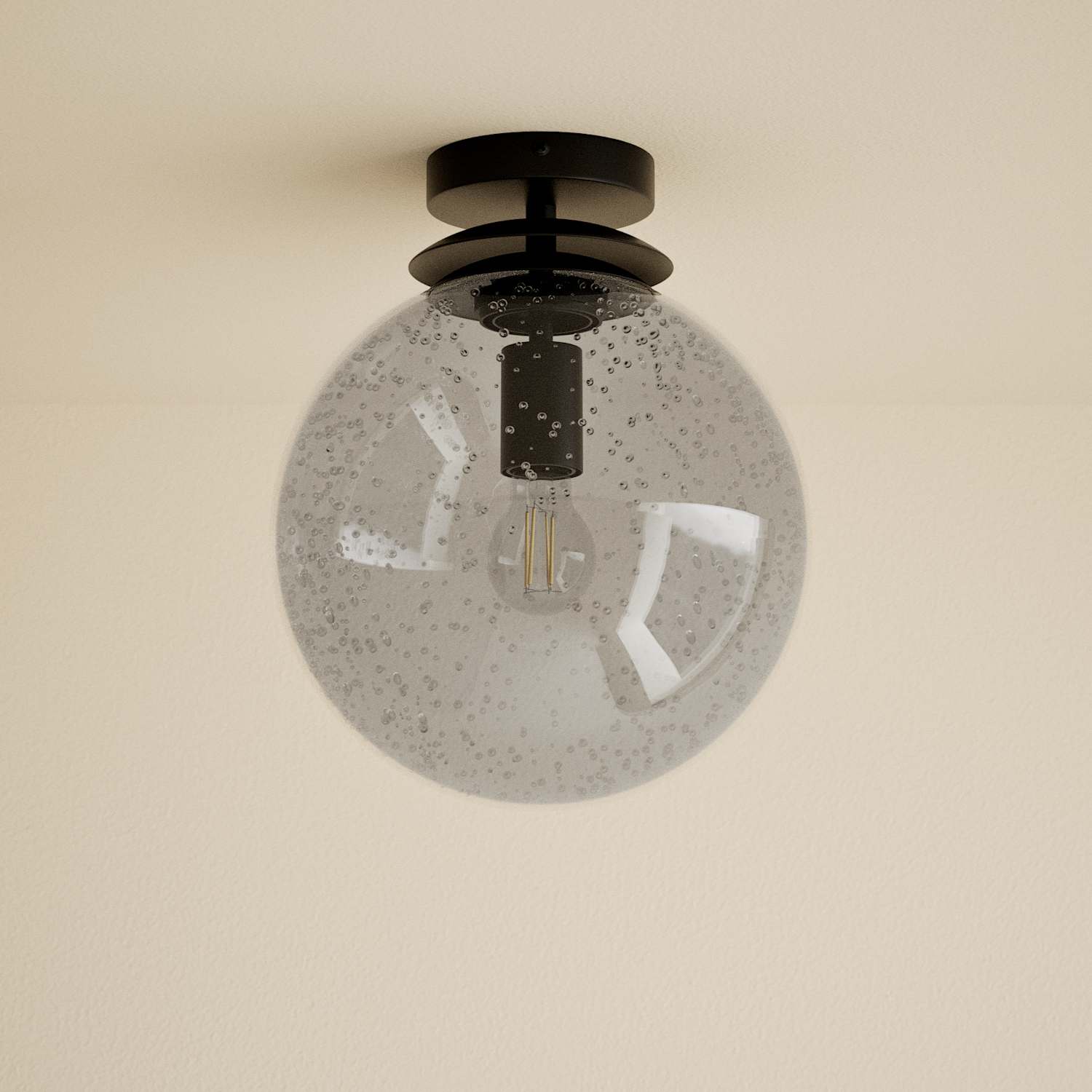 M&S Bubble Glass Globe Flush Ceiling Light - Black