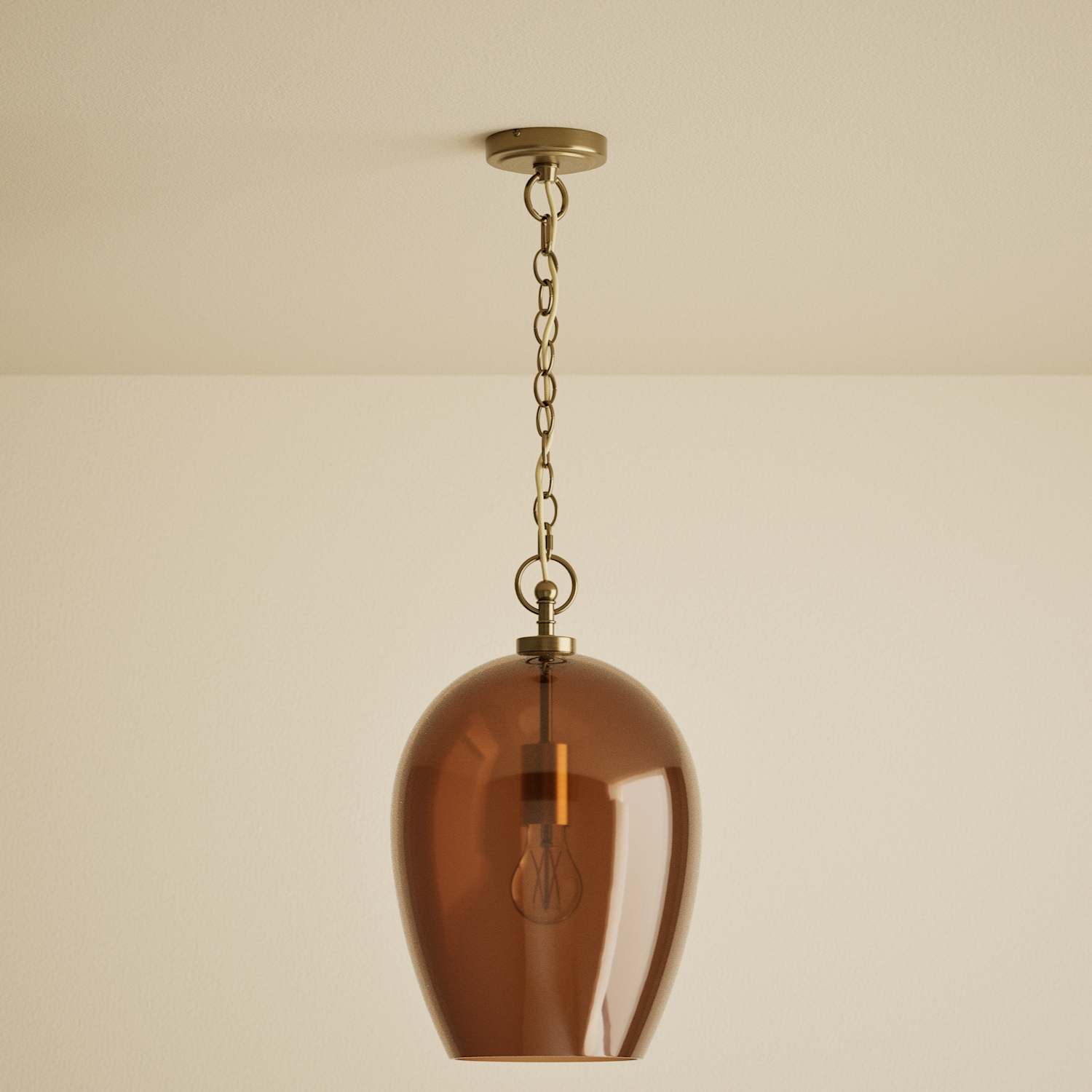 M&S Glass Bell Pendant Ceiling Light - Amber