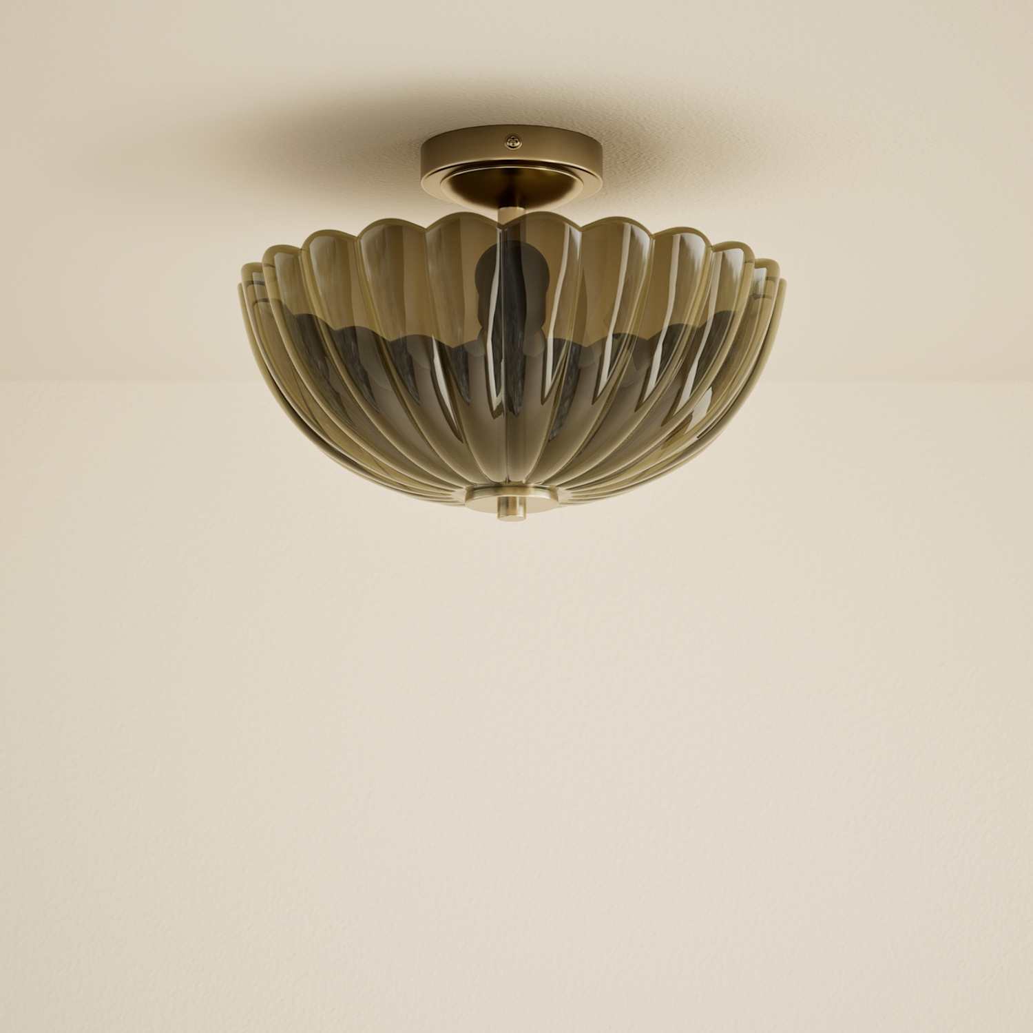 M&S Scallop Uplighter Flush Ceiling Light - Green