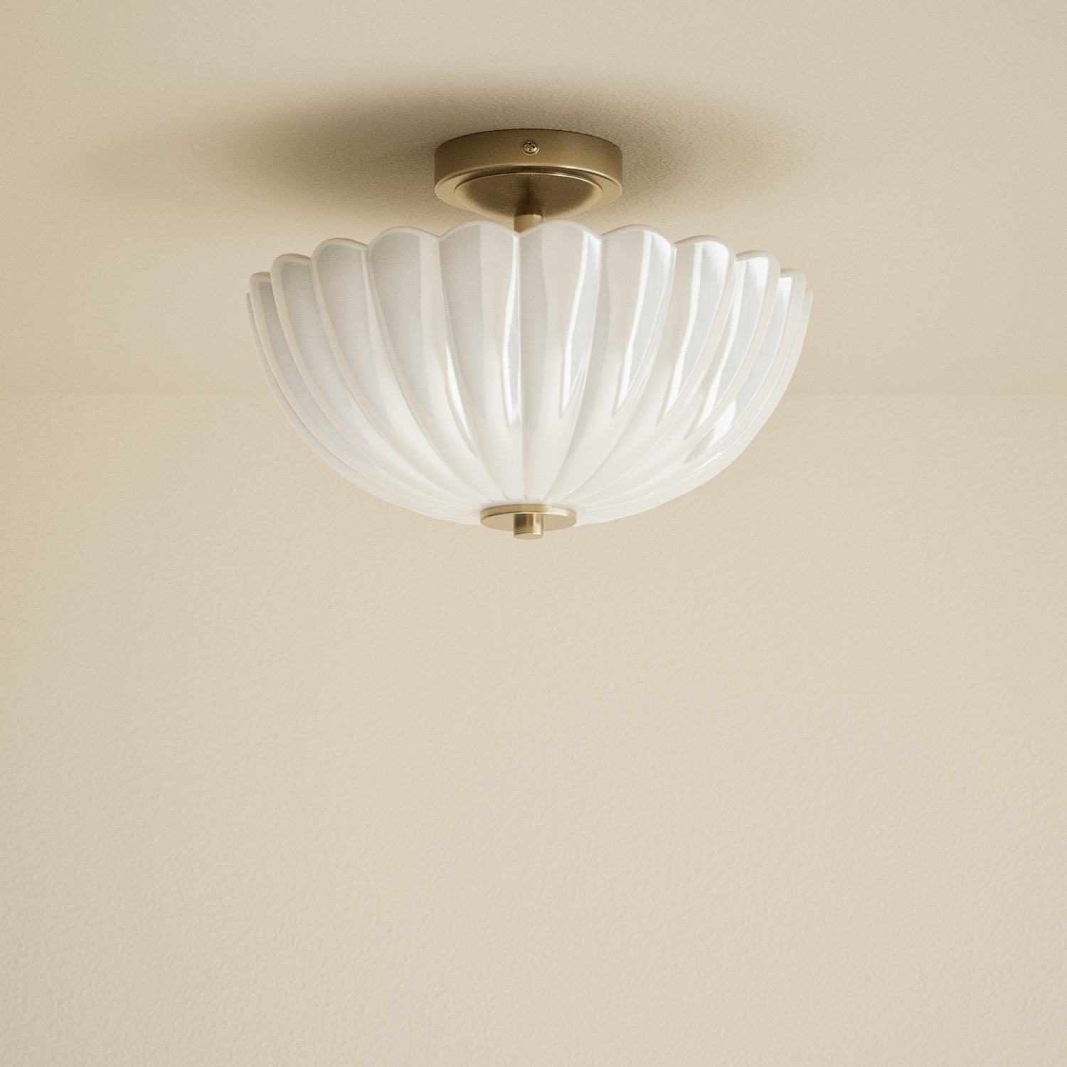 M&S Scallop Uplighter Flush Ceiling Light - White