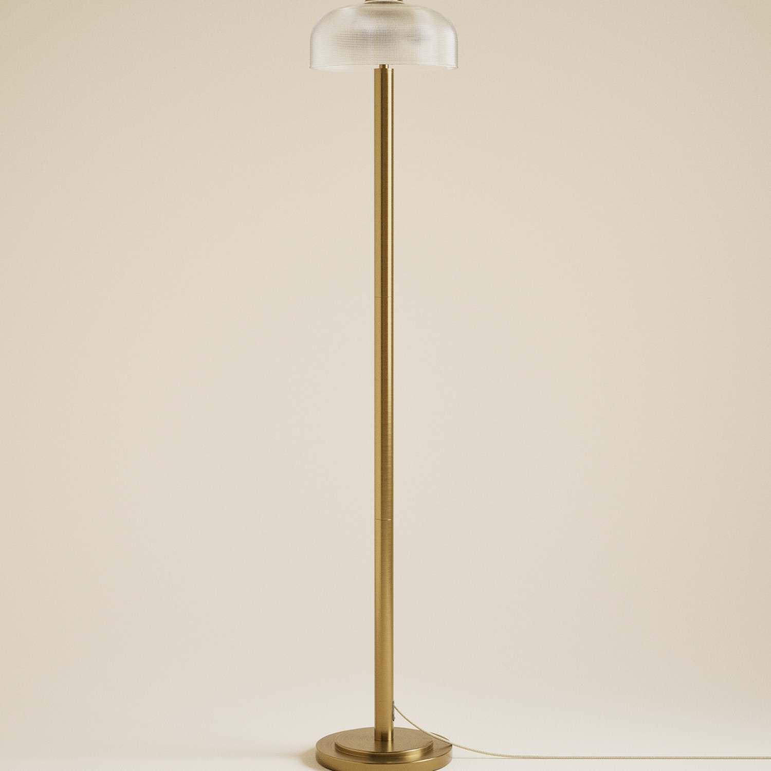 M&S Reeded Glass Dome Head Floor Lamp - Antique Brass