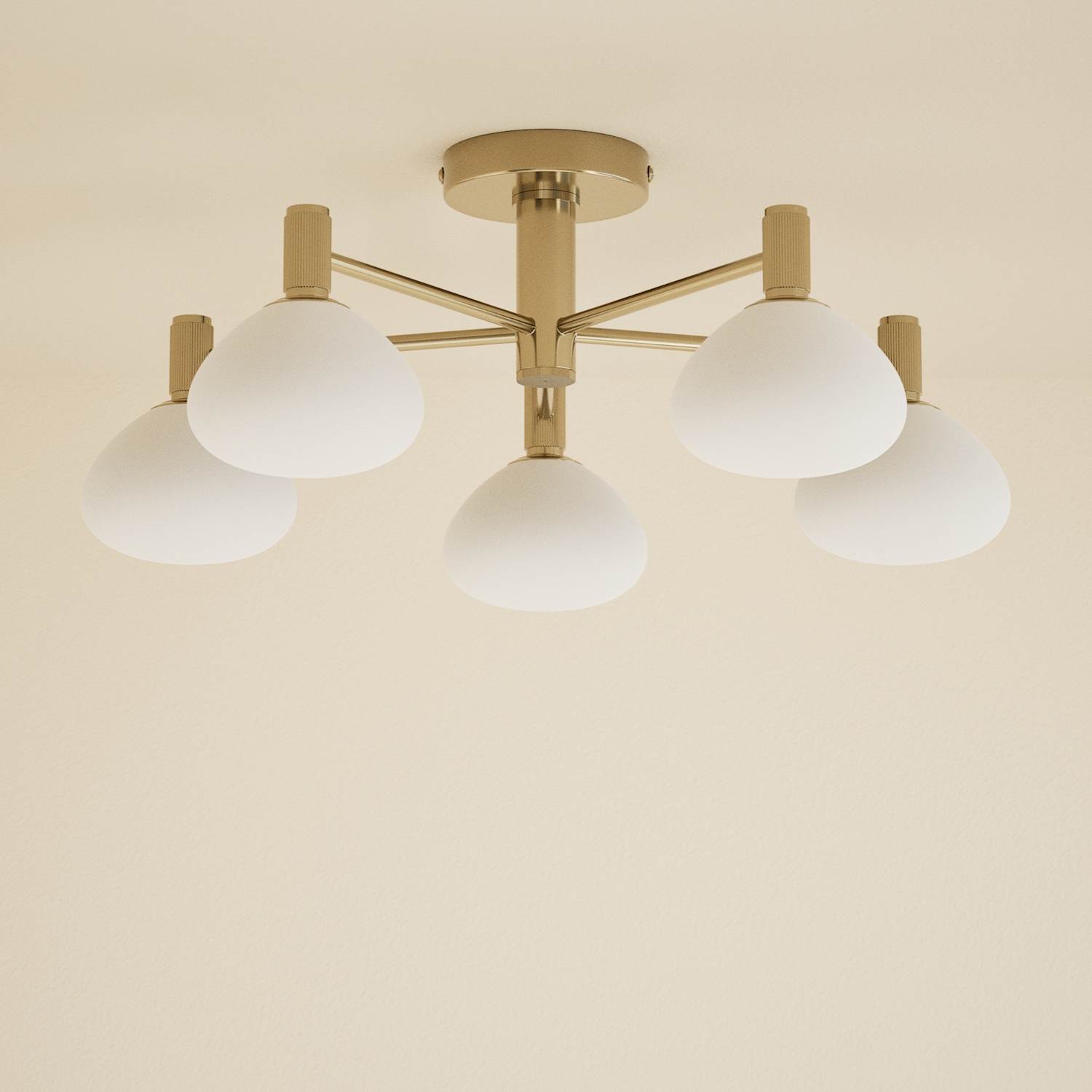 M&S Metal and Glass 5 Light Flush Ceiling Light - Antique Brass