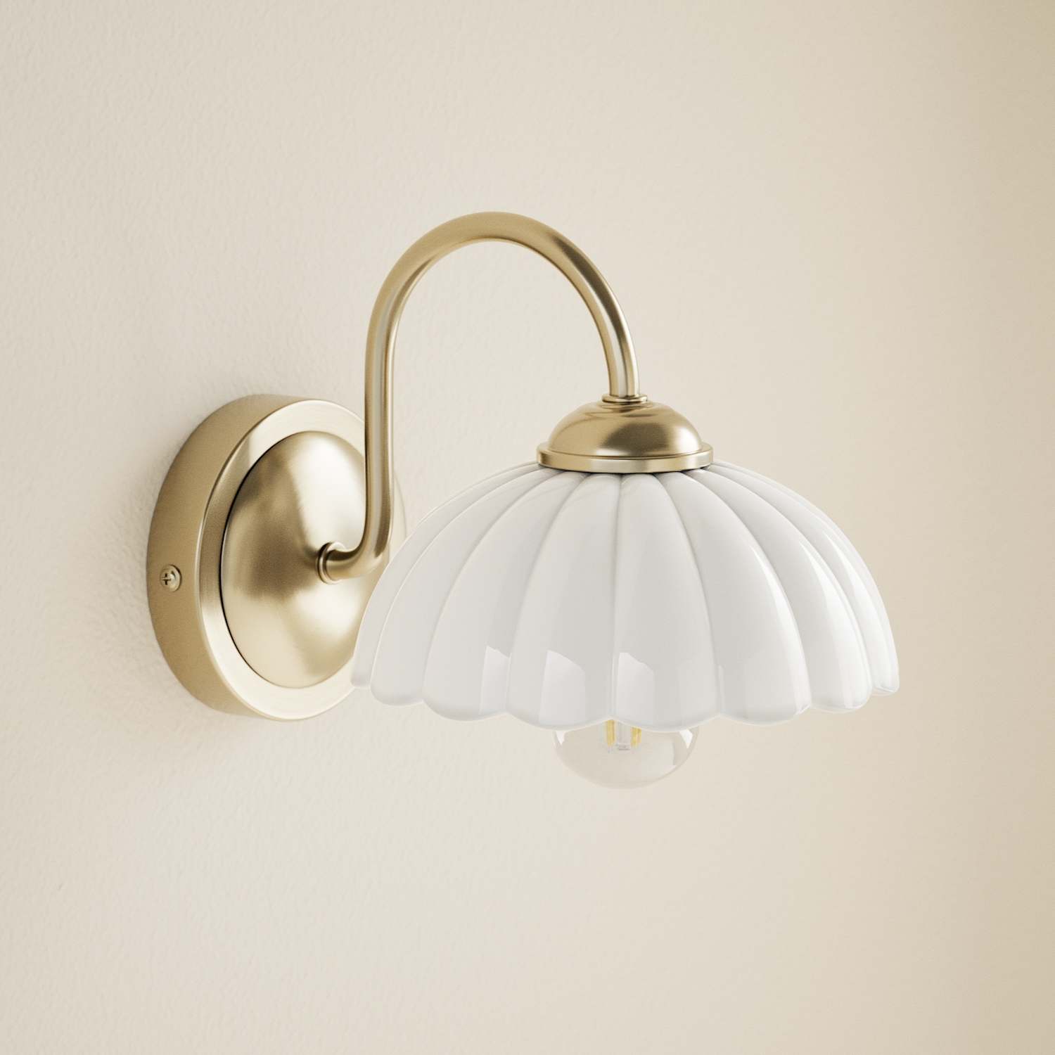 M&S Scalloped Glass Shade Wall Light - White