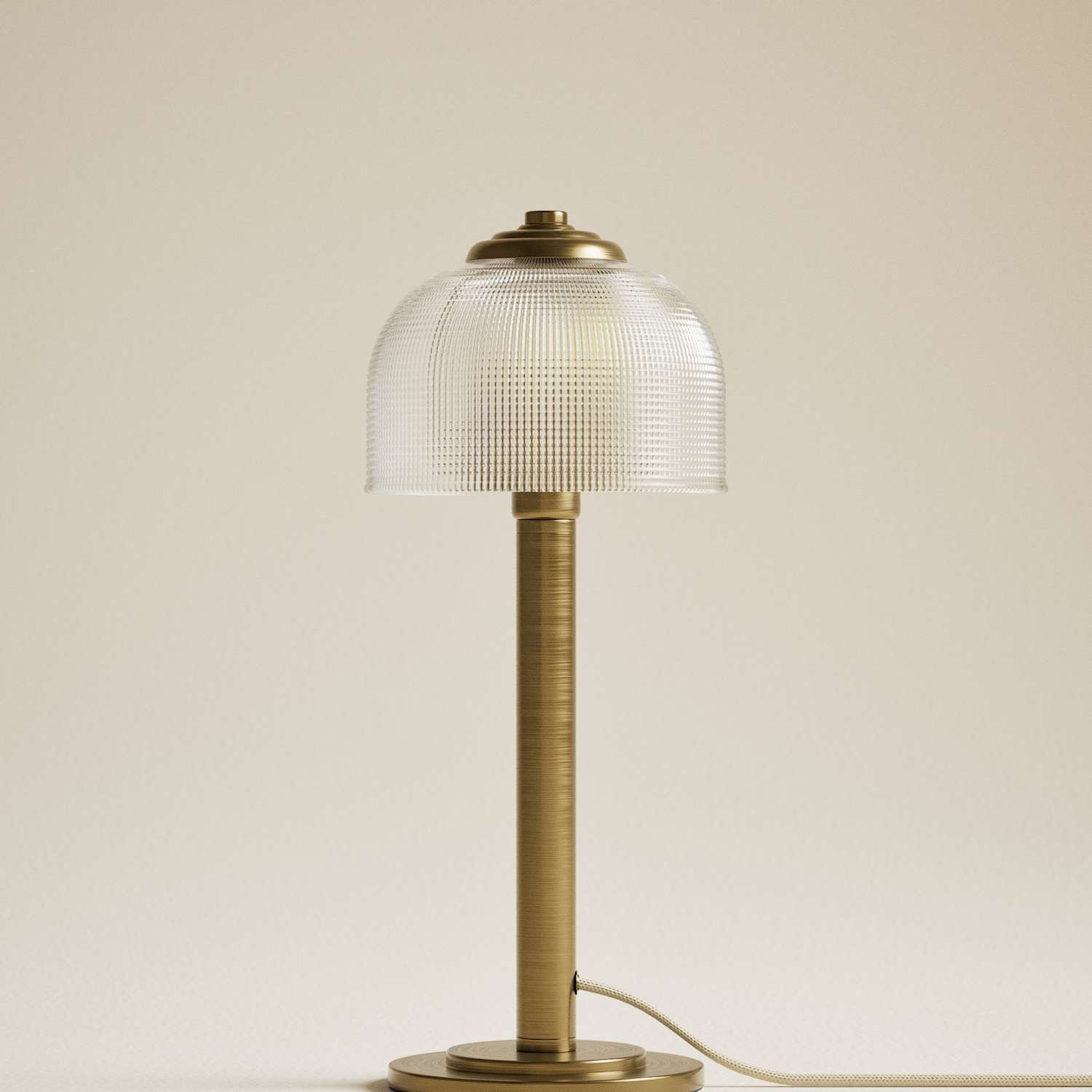 M&S Reeded Glass Brass Stem Table Lamp - Antique Brass