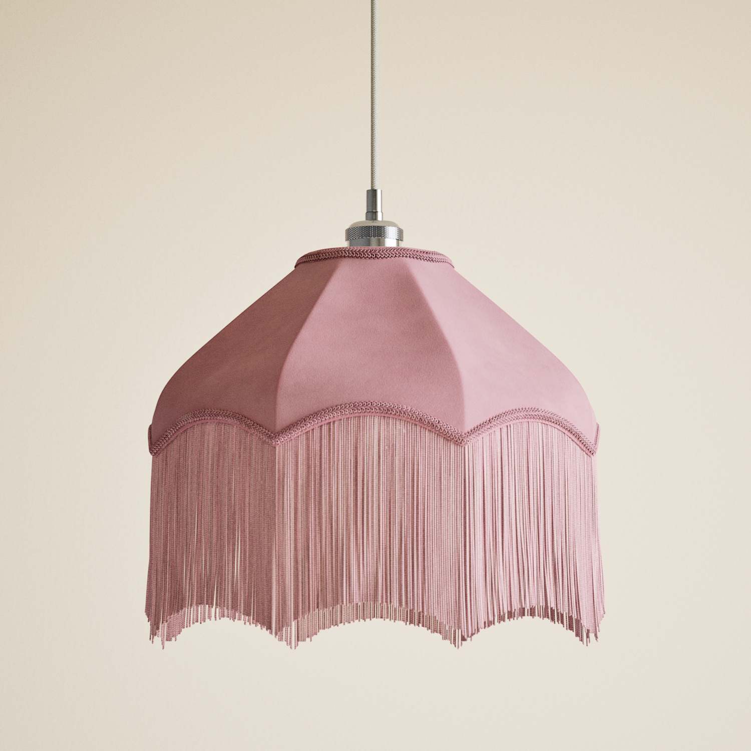 M&S Fringed Velvet Lamp Shade - Pink