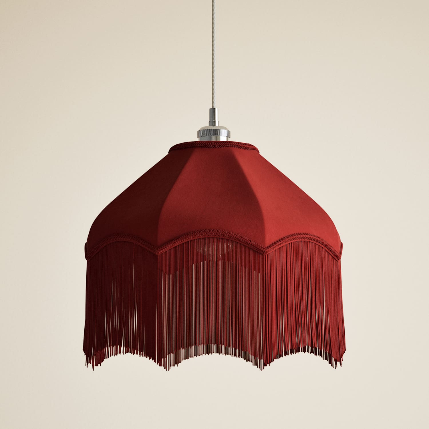 M&S Fringed Velvet Lamp Shade - Red