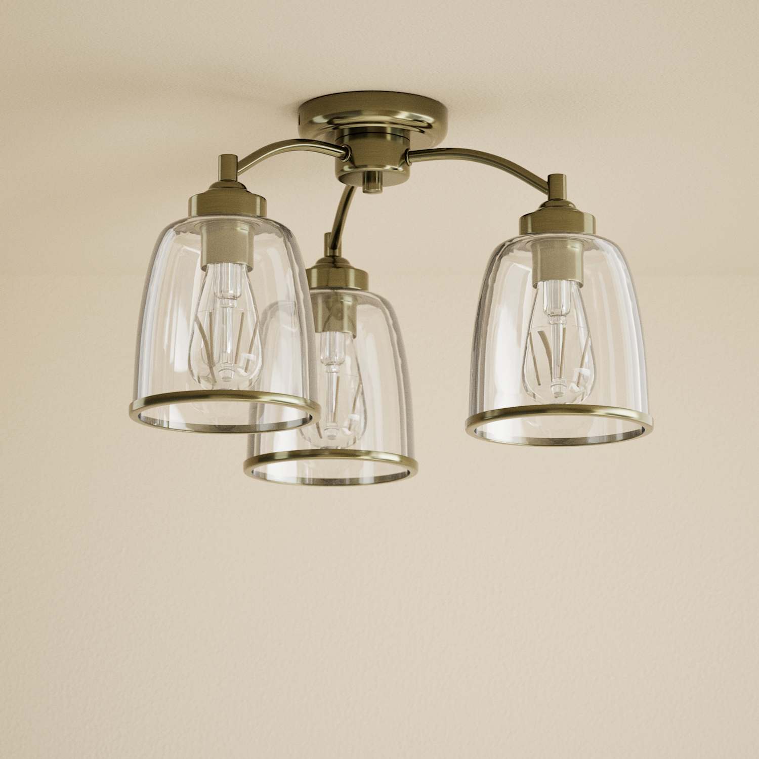 M&S Core Glass & Metal Multi Flush Ceiling Light - Antique Brass