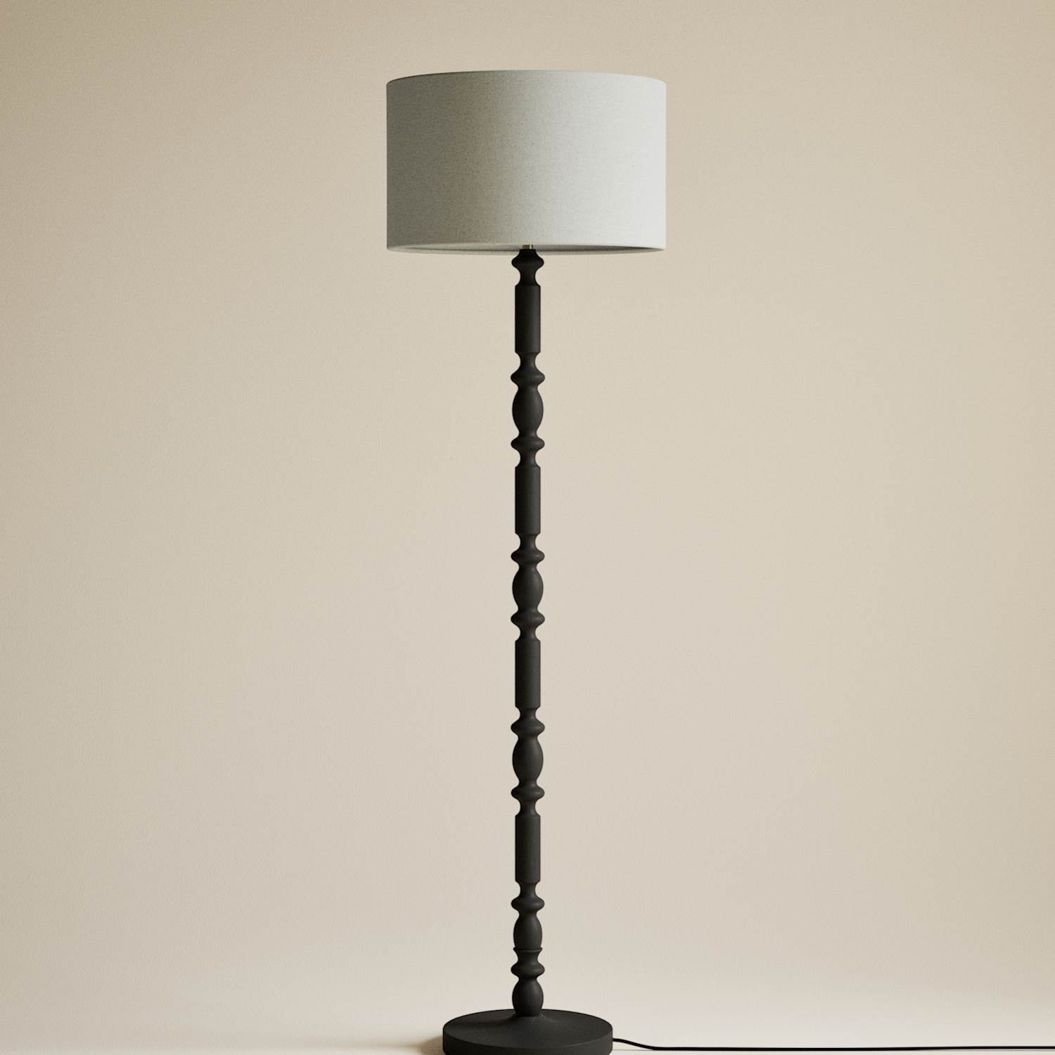 M&S Wooden Bobbin Floor Lamp - Black