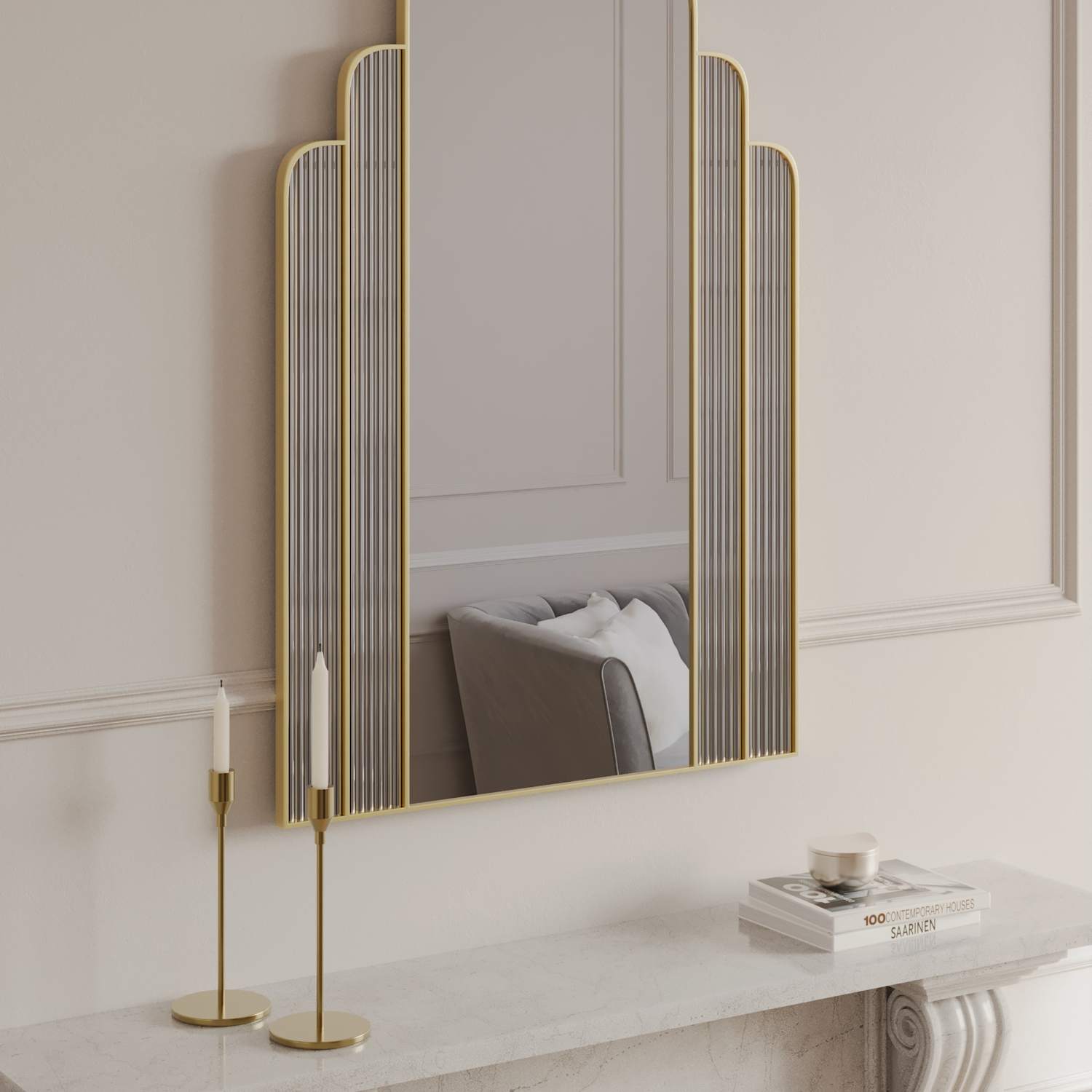 M&S Monroe Rectangular Wall Mirror - Antique Brass