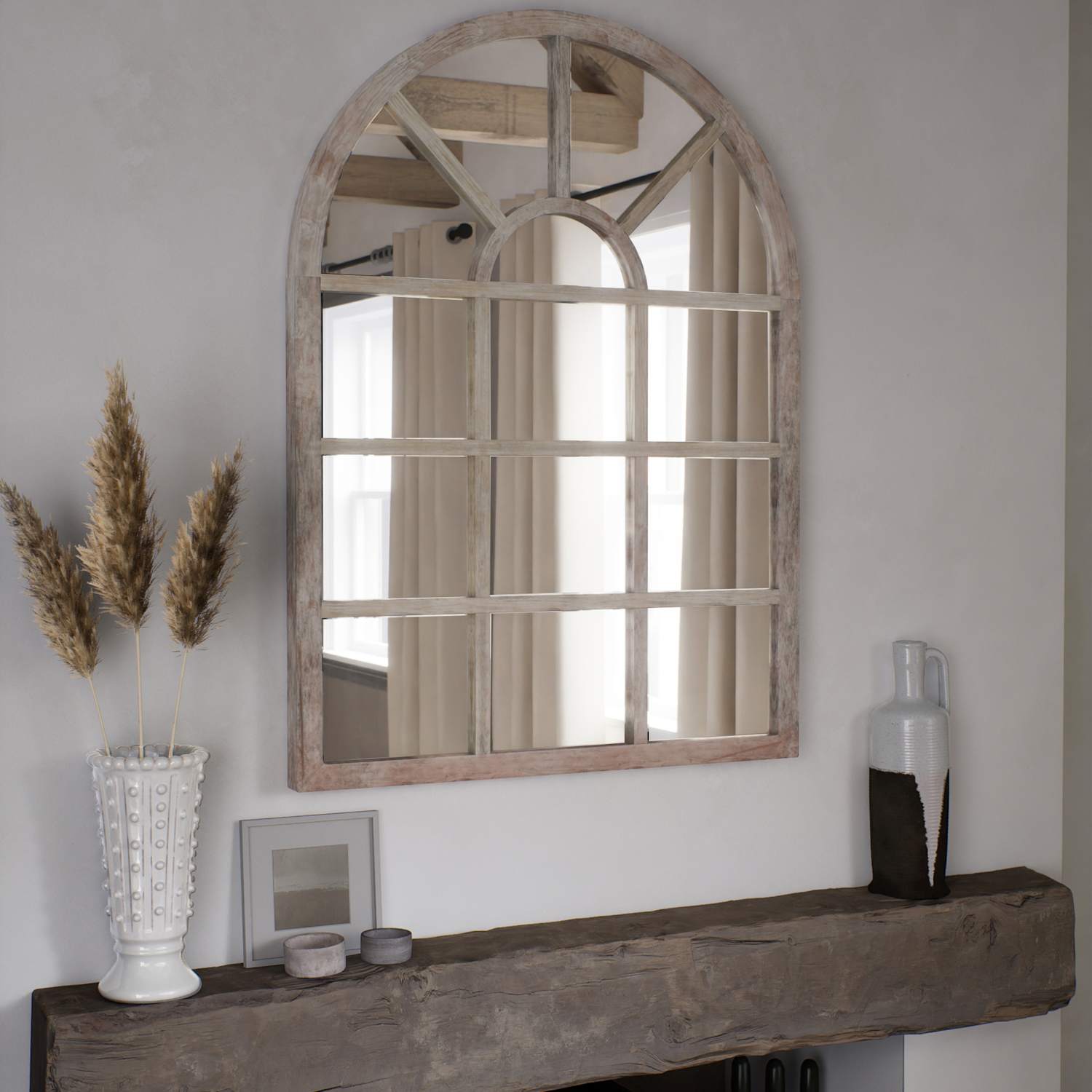 M&S Manhattan Wooden Arch Wall Mirror - Soft White