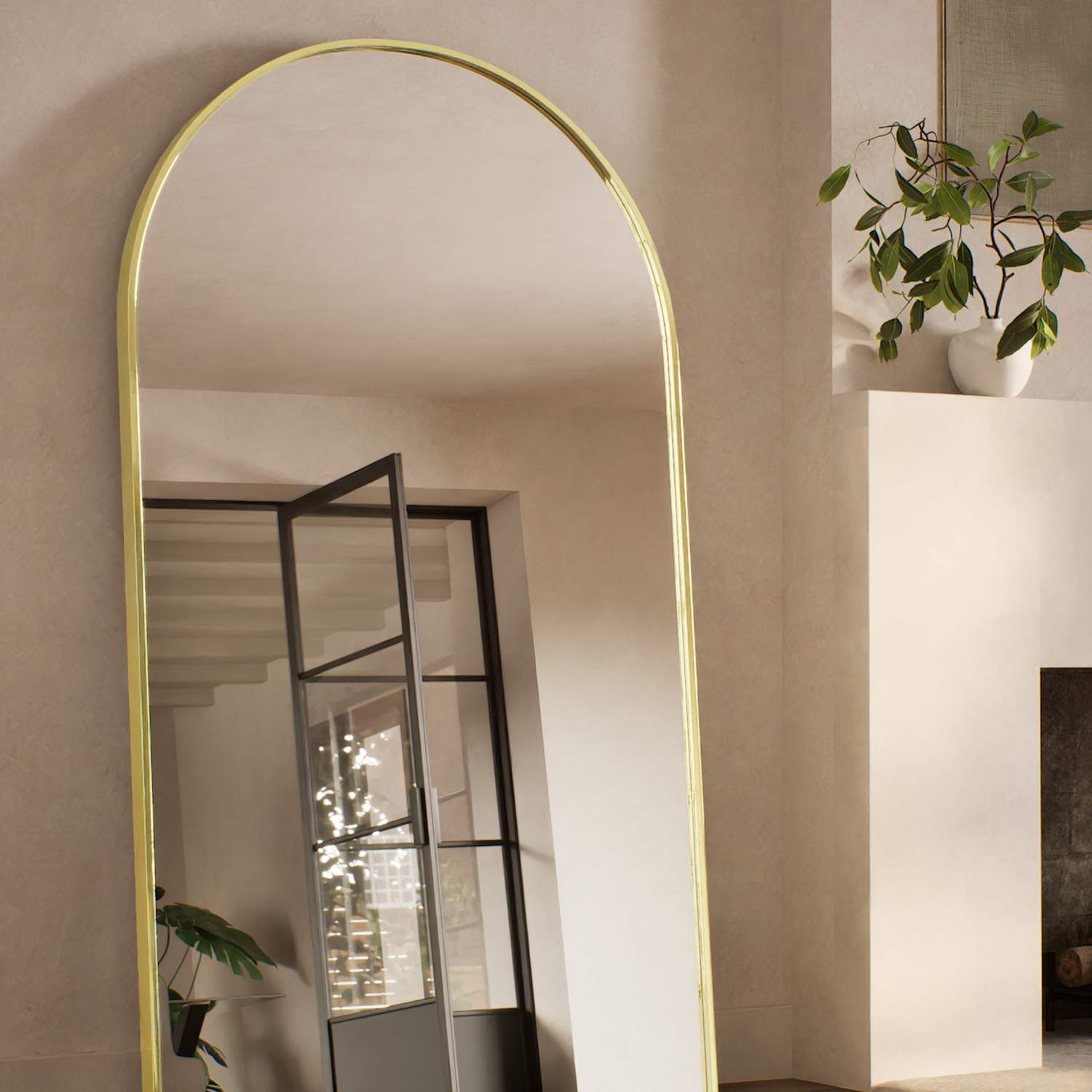 M&S Metal Arch Free Standing Mirror - Antique Brass