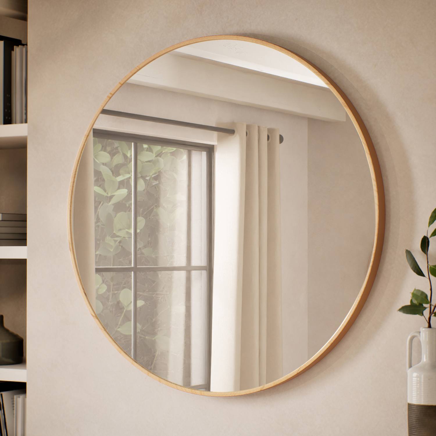 M&S Large Round Pine Wall Mirror - Natural
