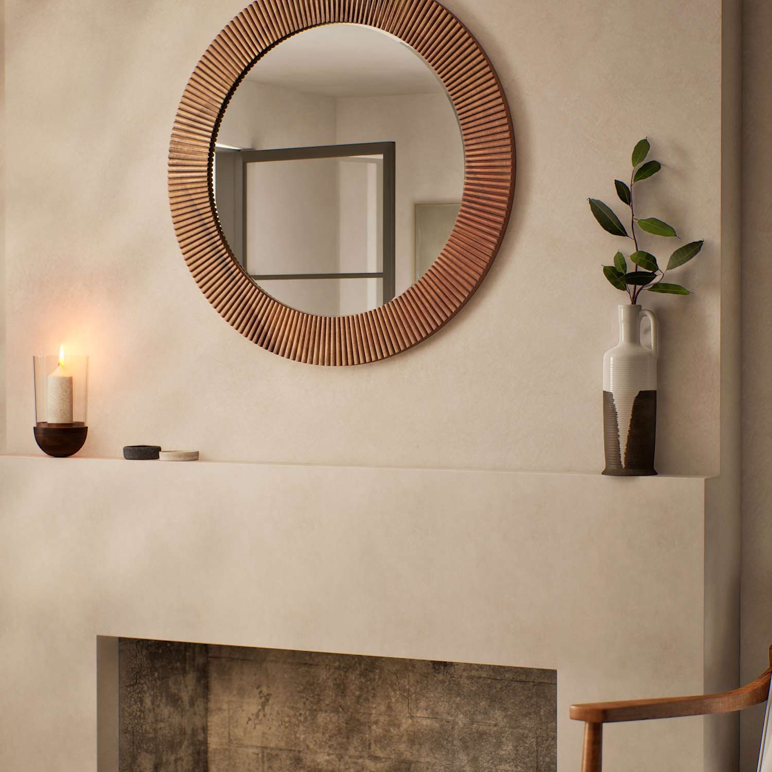M&S Fredrick Wooden Frame Round Wall Mirror - Oak
