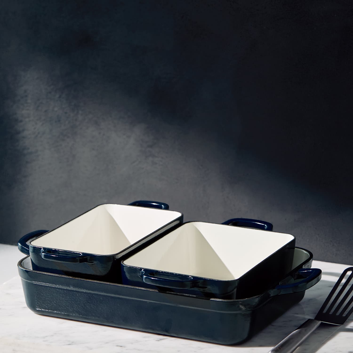 M&S X Tom Kerridge 3 Piece Cast Iron Stacking Roaster Set - Blue
