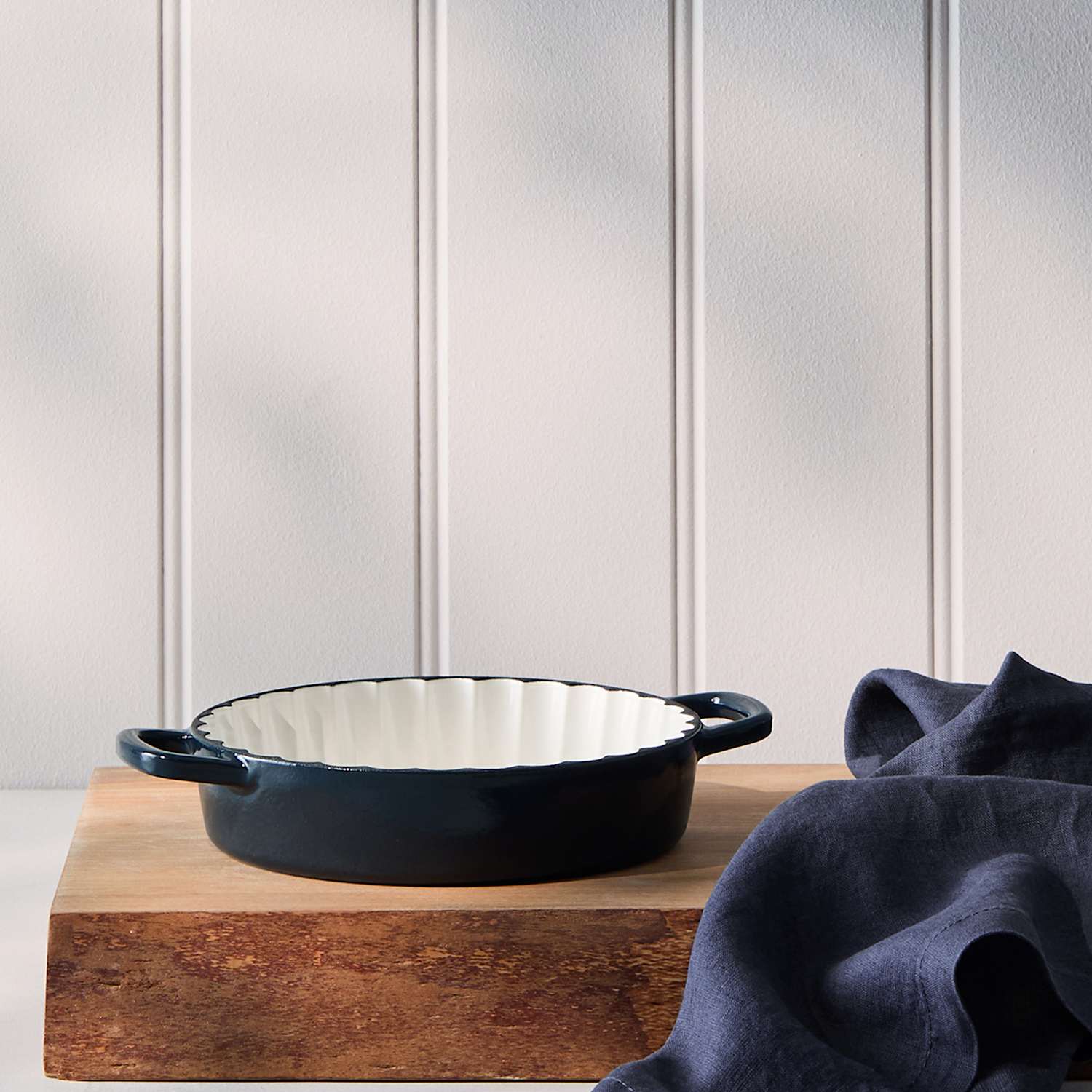 M&S X Tom Kerridge Cast Iron Small Fluted Pie Dish - Blue