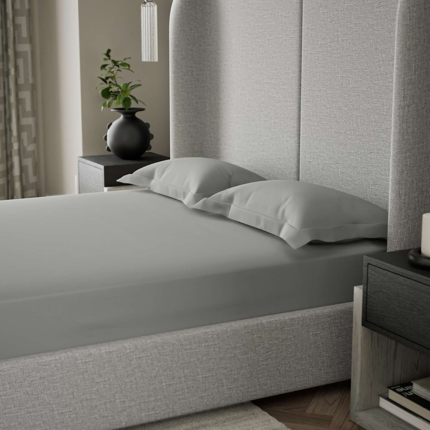 M&S X Kelly Hoppen 500TC Cotton Sateen Deep Fitted Sheet - Double (4 ft 6) - Grey