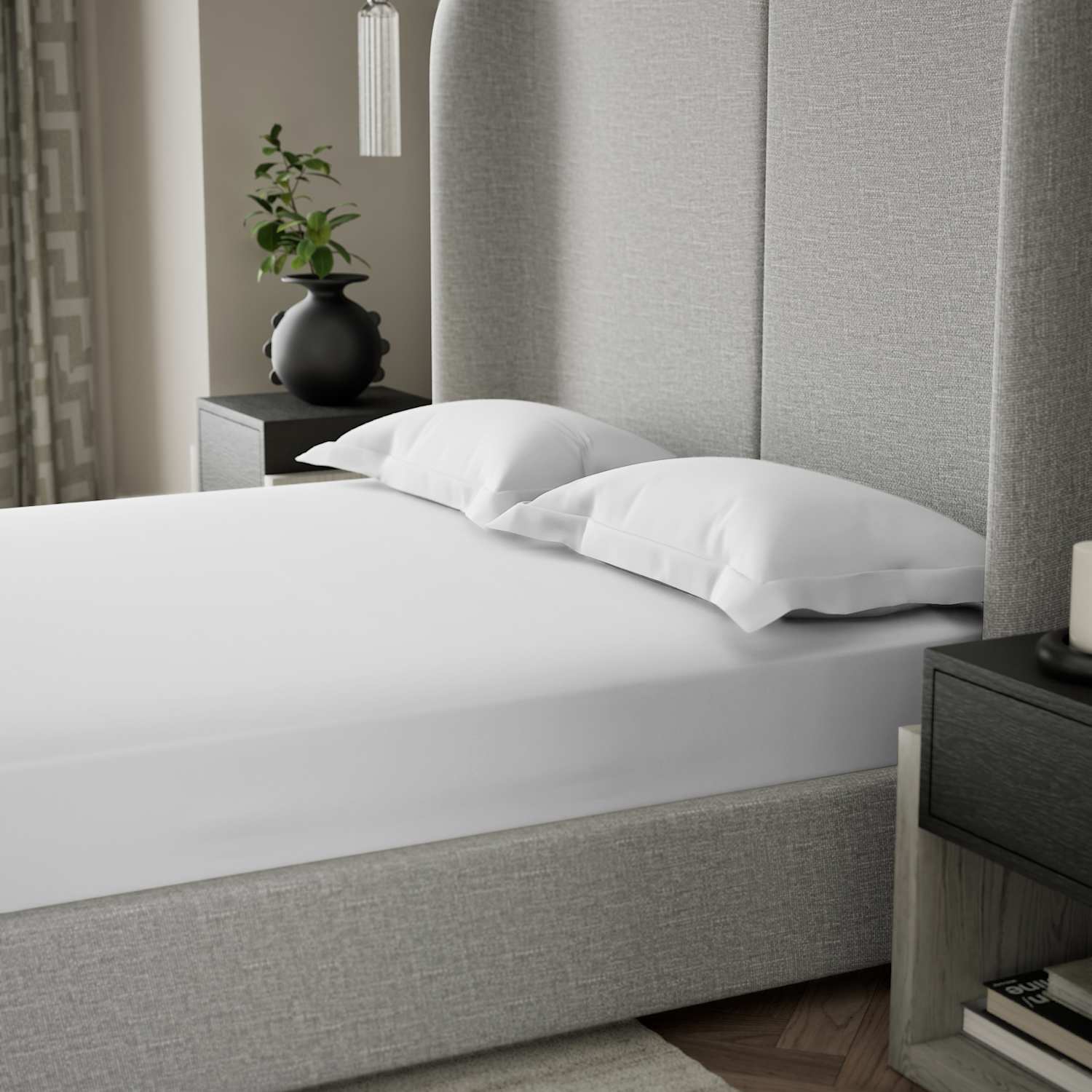M&S X Kelly Hoppen 500TC Cotton Sateen Deep Fitted Sheet - King Size (5 ft) - White
