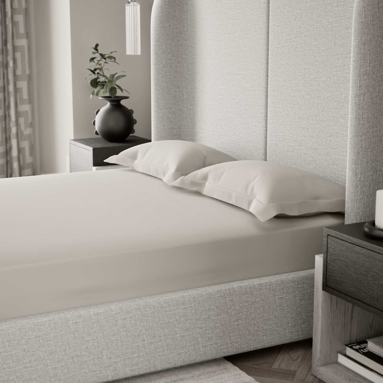 M&S X Kelly Hoppen 500TC Cotton Sateen Extra Deep Fitted Sheet - King Size (5 ft) - Cream