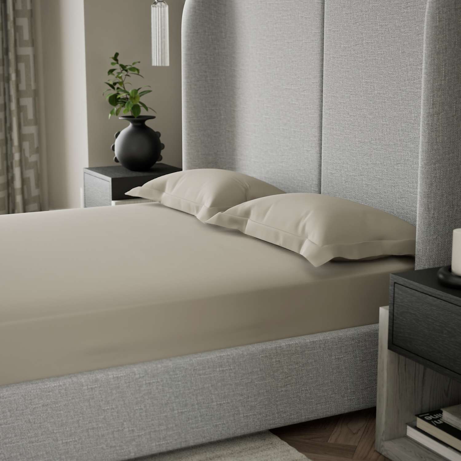 M&S X Kelly Hoppen 500TC Cotton Sateen Extra Deep Fitted Sheet - King Size (5 ft) - Taupe
