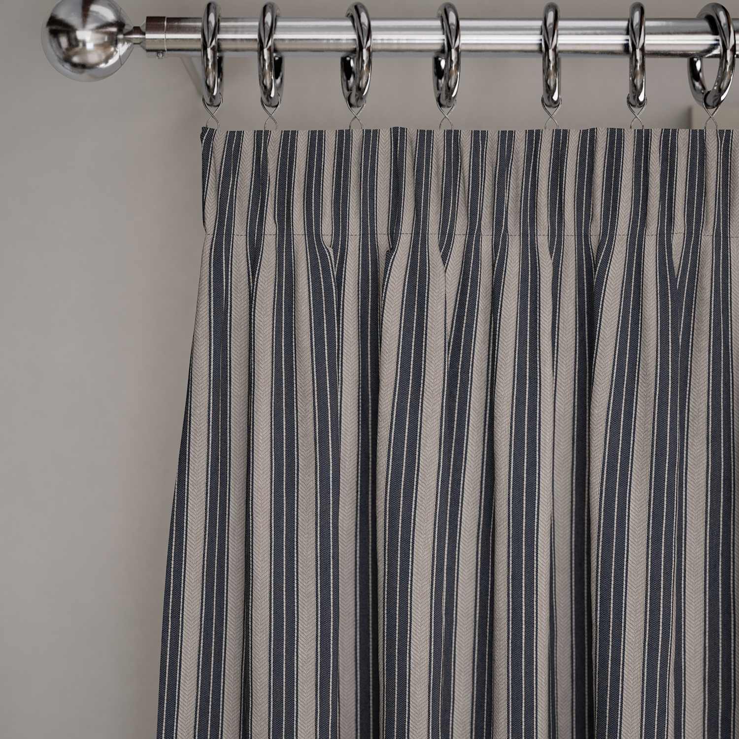 M&S Cotton Rich Striped Pencil Pleat Curtains - W168cm, Drop 183cm - Blue Mix