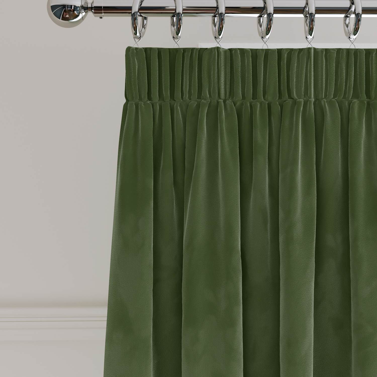 M&S Velvet Pencil Pleat Curtains - W117cm, Drop 229cm - Green