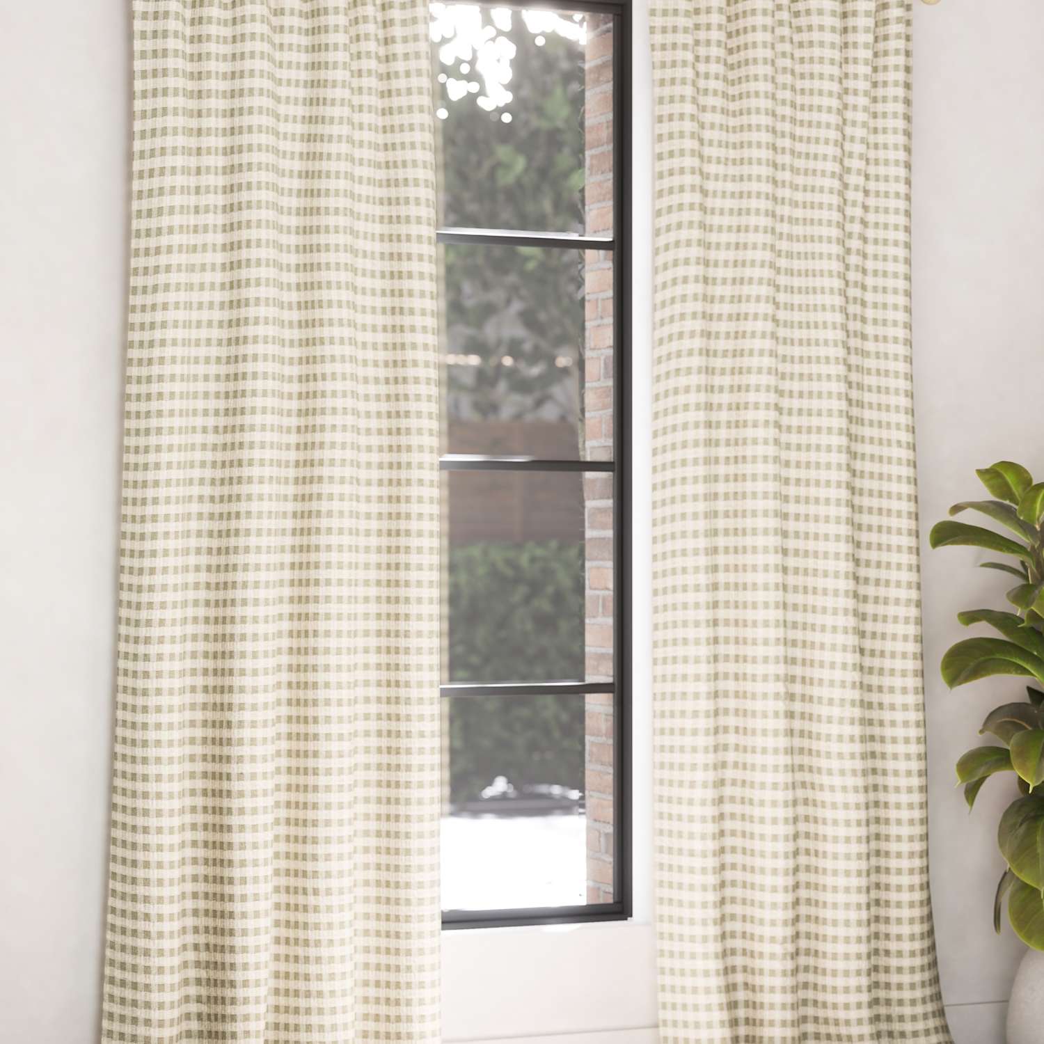 M&S Chenille Gingham Multiway Blackout Curtains - W168cm, Drop 137cm - Olive