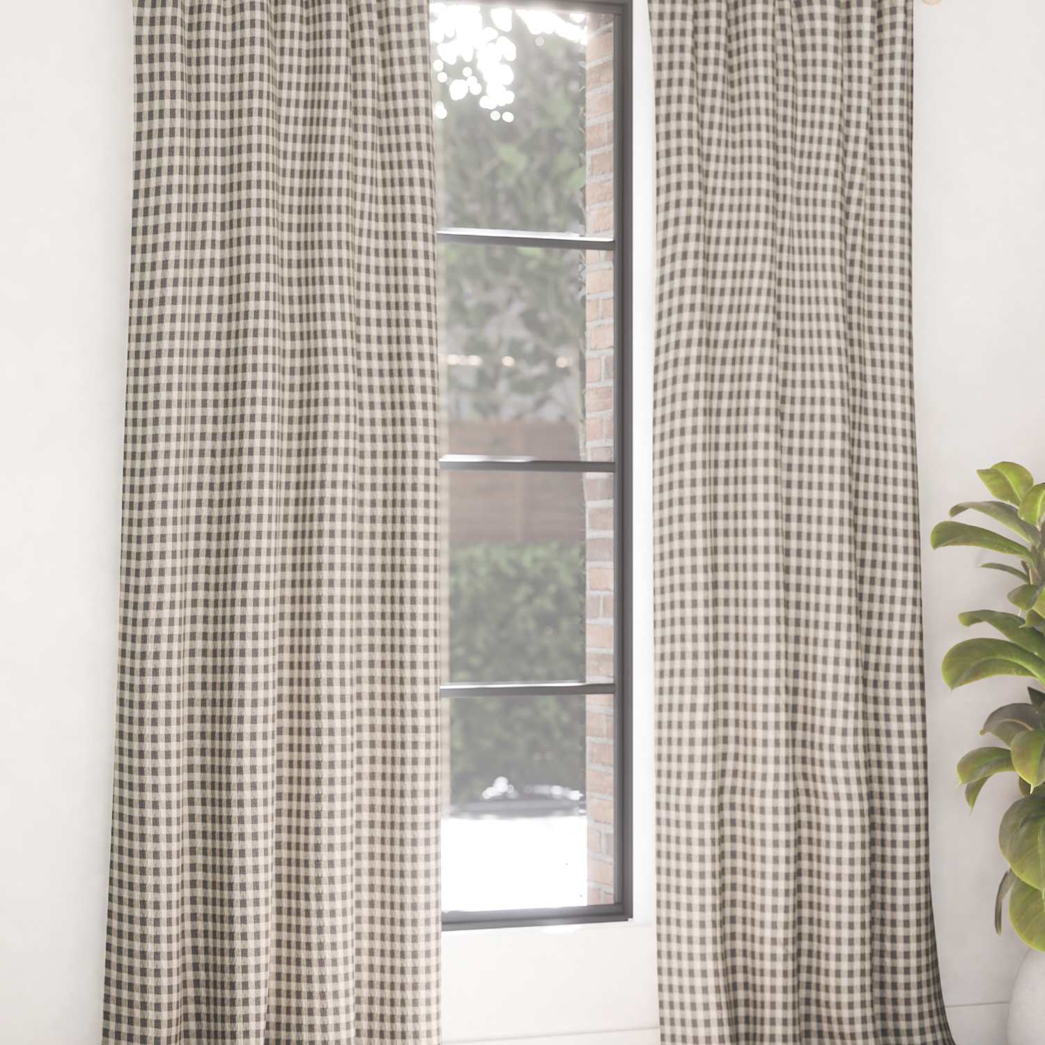 M&S Chenille Gingham Multiway Blackout Curtains - W168cm, Drop 137cm - Dark Grey Mix