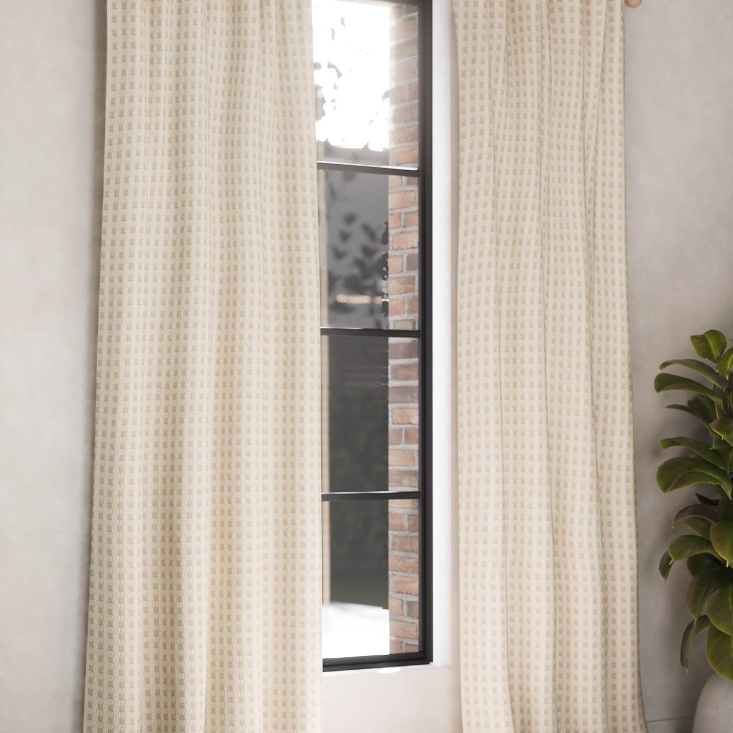 M&S Chenille Gingham Multiway Blackout Curtains - W168cm, Drop 137cm - Natural
