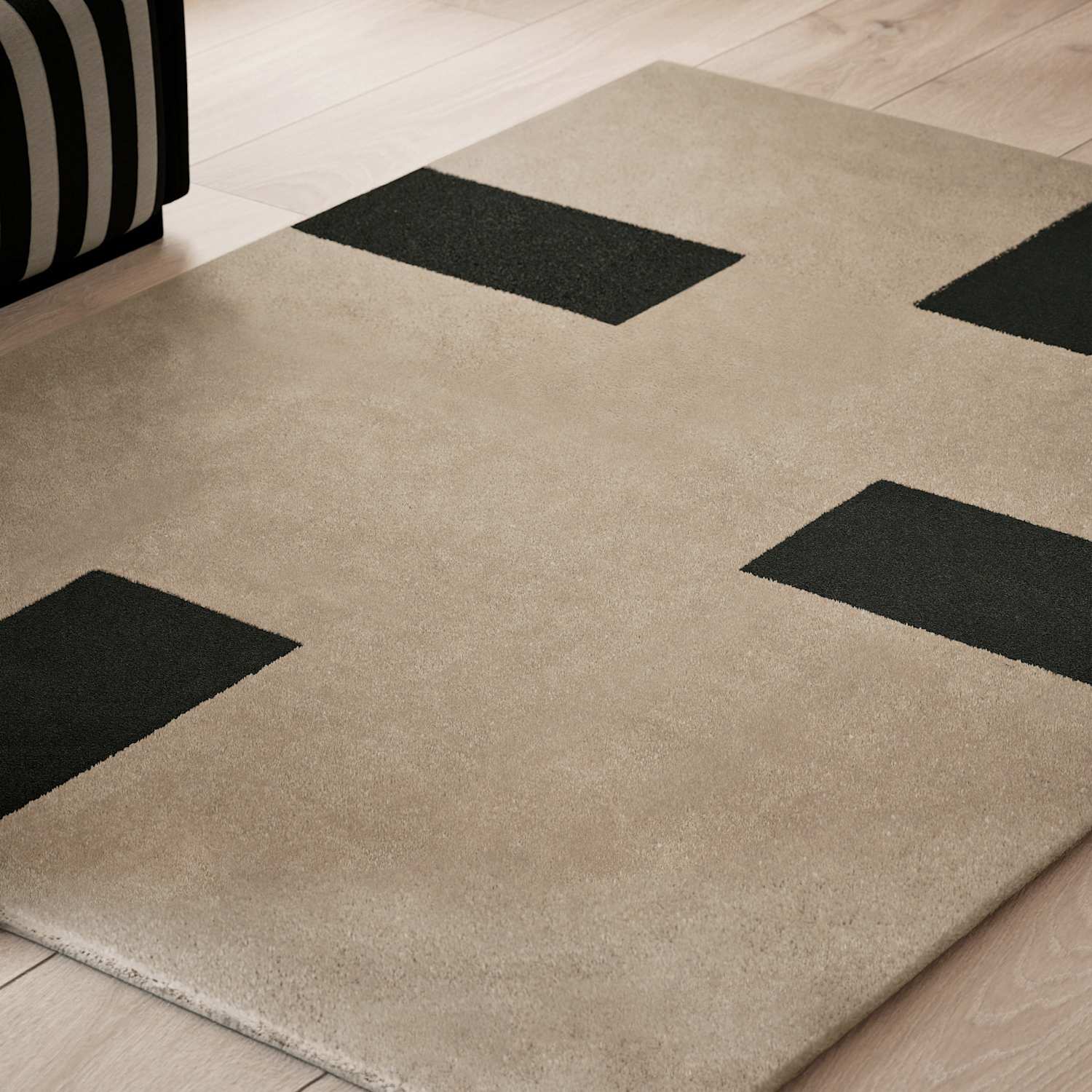 M&S X Kelly Hoppen Kelly Hoppen Pure Wool Dash Geometric Rug - Large - Taupe Mix