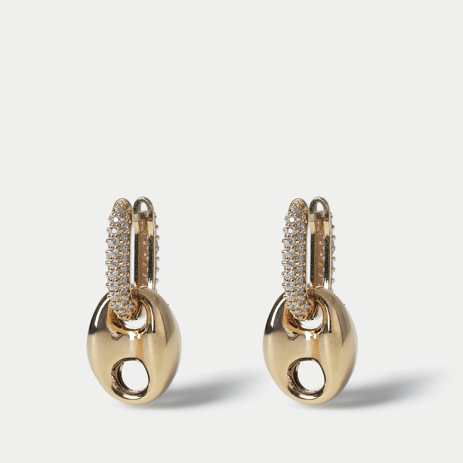 M&S Women's 14k Gold Plated Pave Pendant Drop Hoop Earring