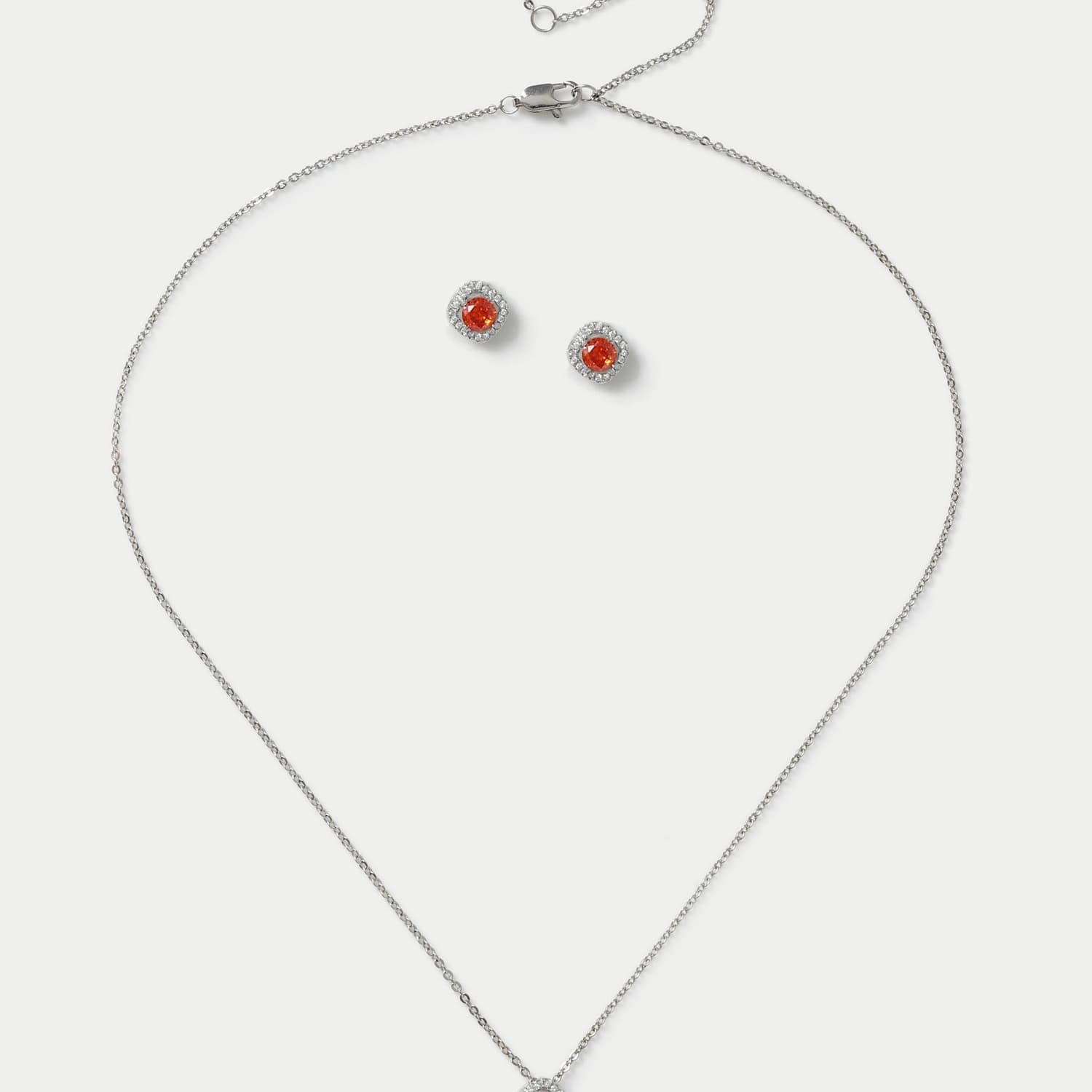 M&S Women's Platinum Plated Birthstone Earring and Necklace Set - Red Mix